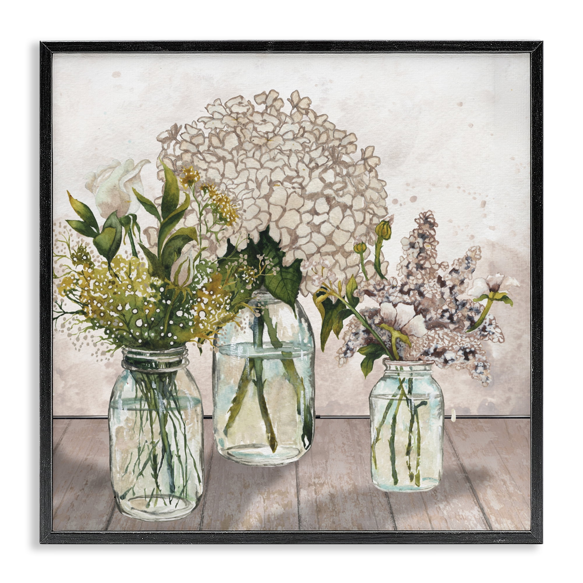 Stupell Industries Jars Of Wildflowers Black Framed Giclee Art, design by Elizabeth Medley