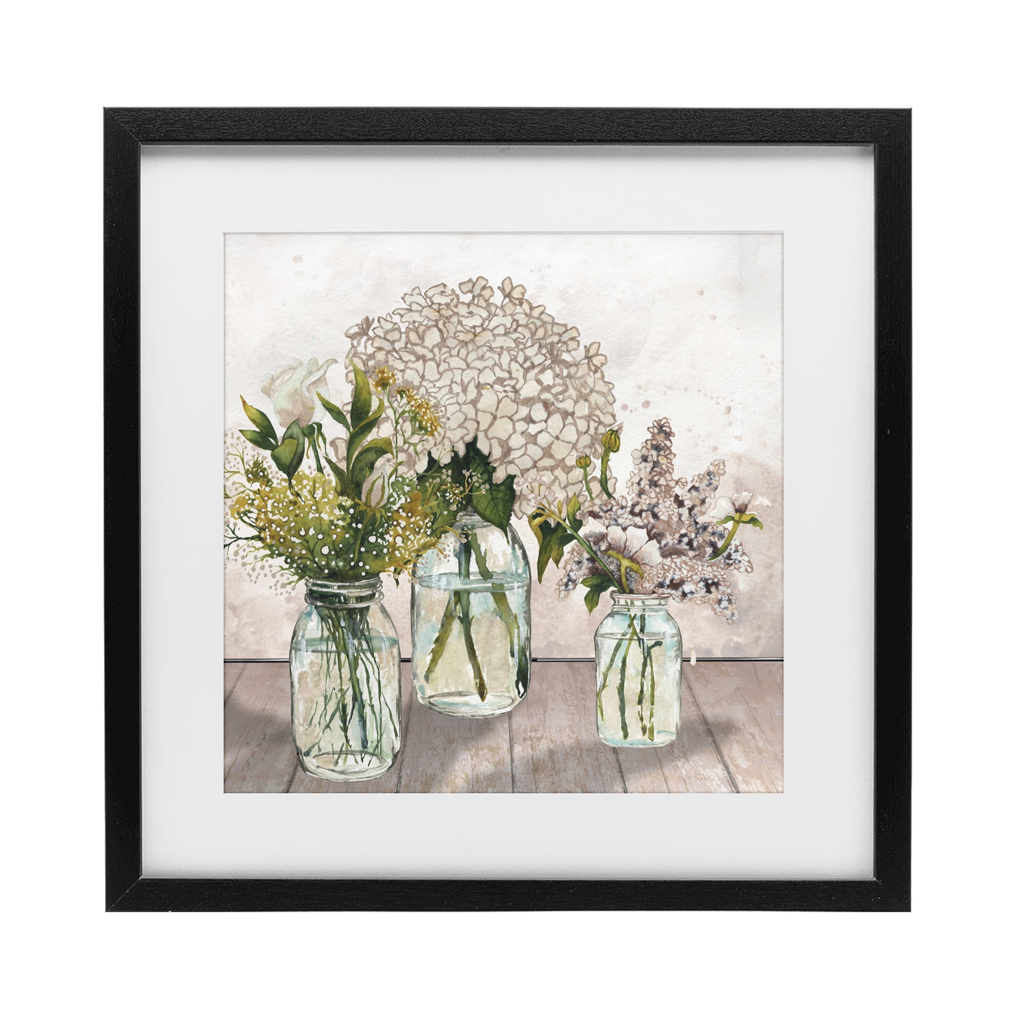 Stupell Industries Jars Of Wildflowers Black Framed Print Under Glass, design by Elizabeth Medley