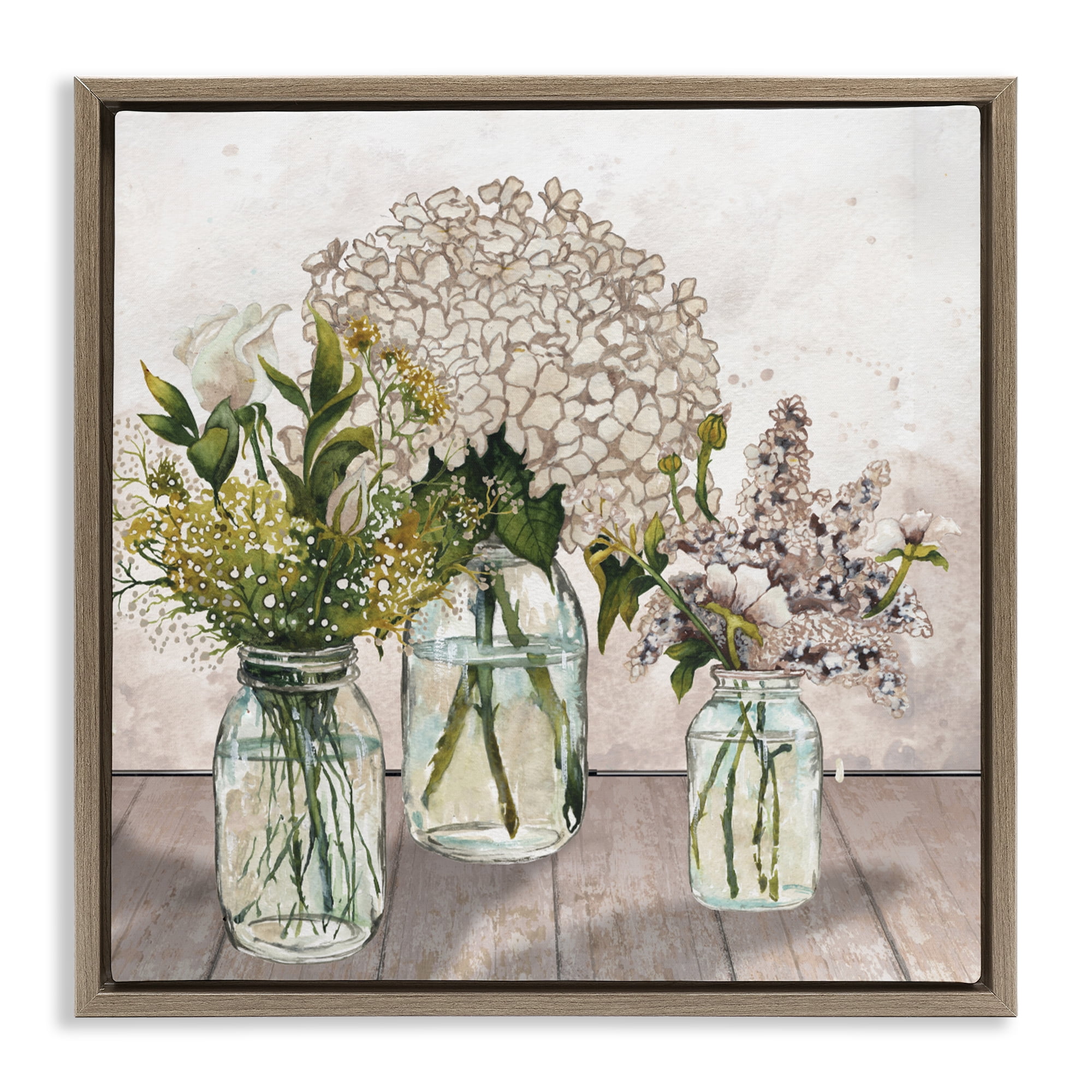 Stupell Industries Jars Of Wildflowers Brown Framed Floater Canvas Wall Art, design by Elizabeth Medley