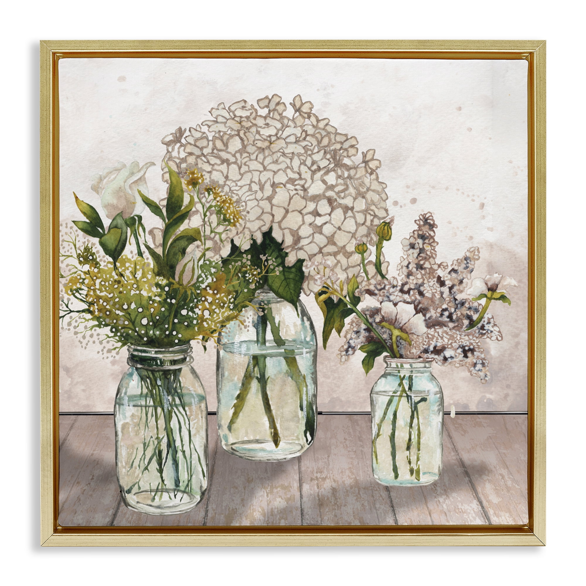Stupell Industries Jars Of Wildflowers Gold Framed Floater Canvas Wall Art, design by Elizabeth Medley