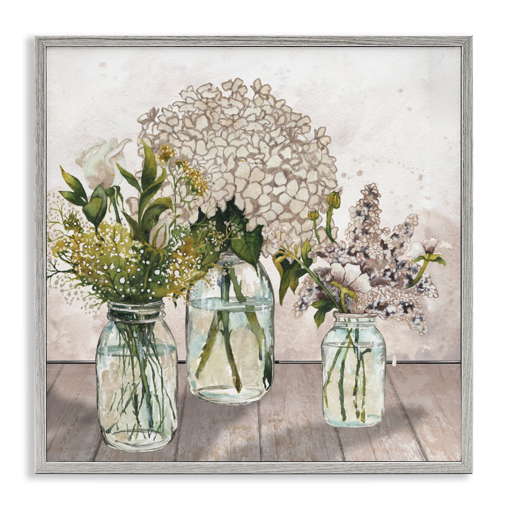 Stupell Industries Jars Of Wildflowers Gray Framed Giclee Art, design by Elizabeth Medley