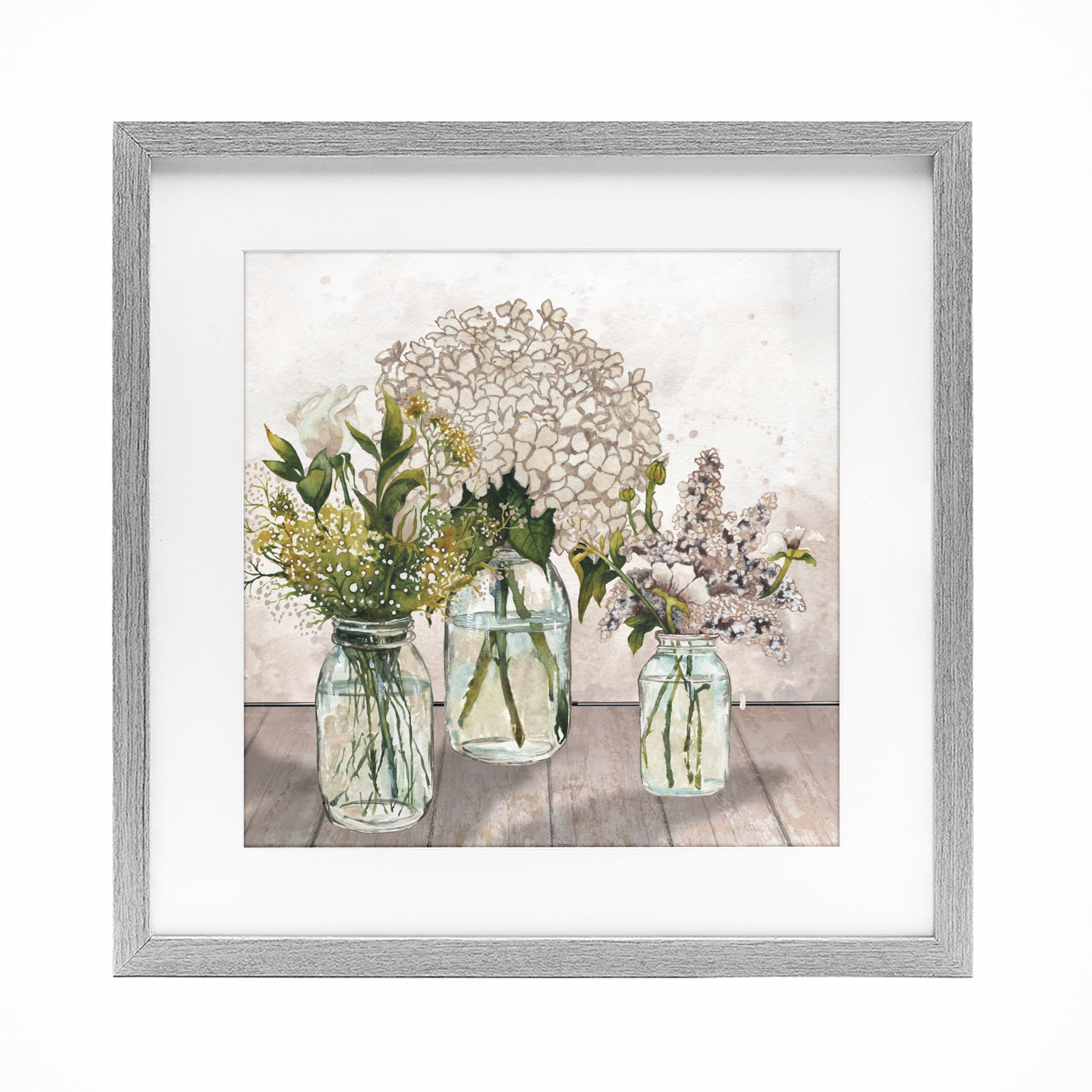 Stupell Industries Jars Of Wildflowers Gray Framed Print Under Glass, design by Elizabeth Medley