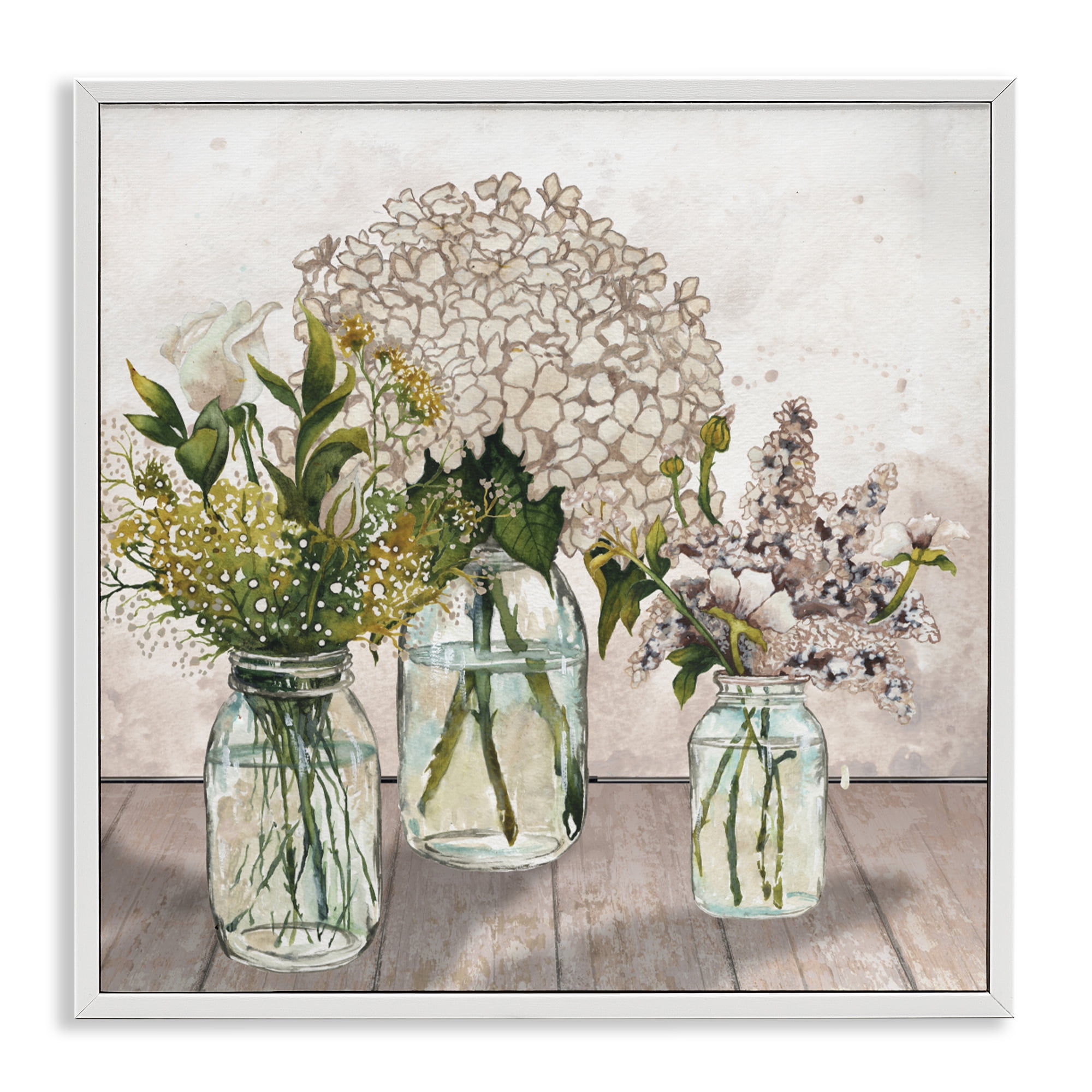 Stupell Industries Jars Of Wildflowers White Framed Giclee Art, design by Elizabeth Medley