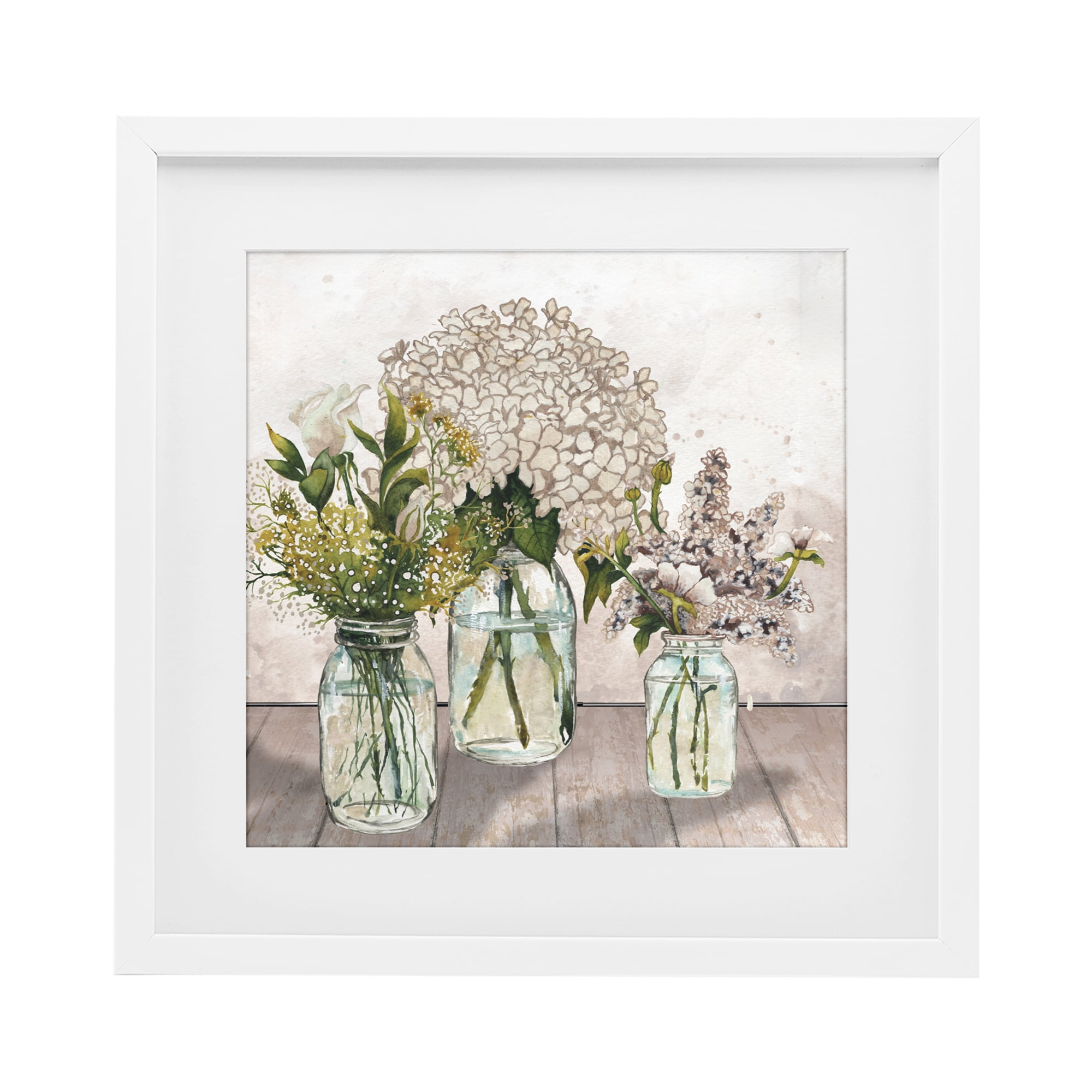 Stupell Industries Jars Of Wildflowers White Framed Print Under Glass, design by Elizabeth Medley