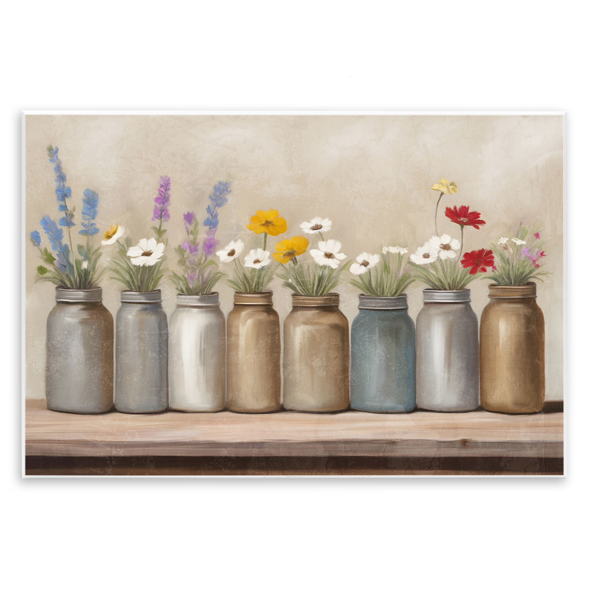 Stupell Industries Jars with Wildflowers Plants & Flowers Painting Unframed Art Print Wall Art, 15 x 10