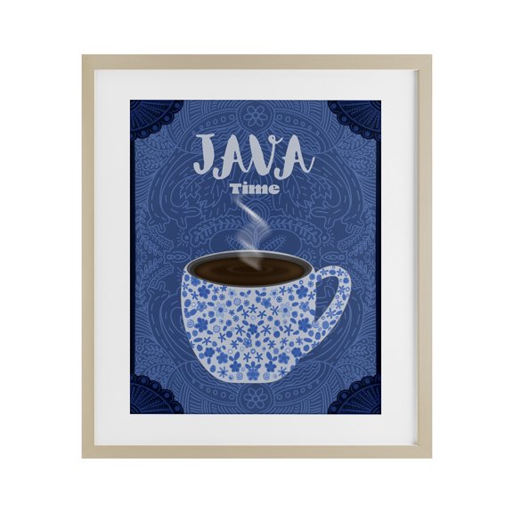 Stupell Industries Java Time Blue Coffee Mug Birch Framed Print Under Glass design by Lori Mosley, 21 x 17