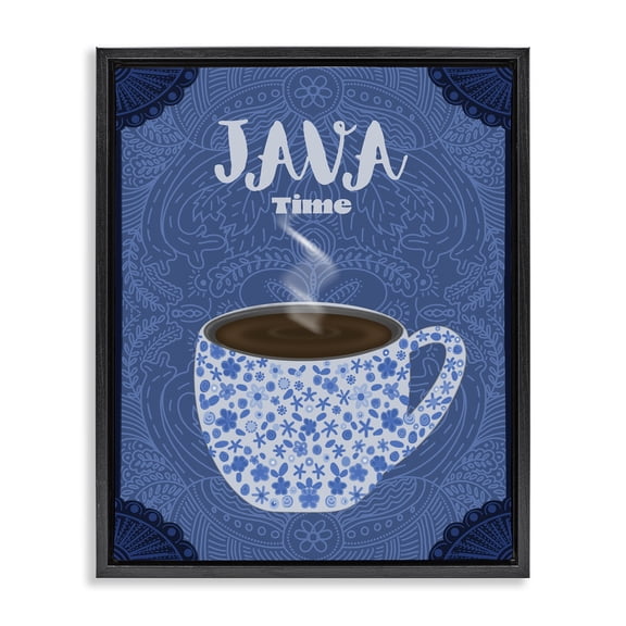 Stupell Industries Java Time Blue Coffee Mug Black Framed Floater Canvas Wall Art design by Lori Mosley, 31 x 25