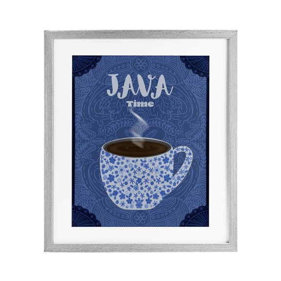 Stupell Industries Java Time Blue Coffee Mug Gray Framed Print Under Glass design by Lori Mosley, 16 x 13