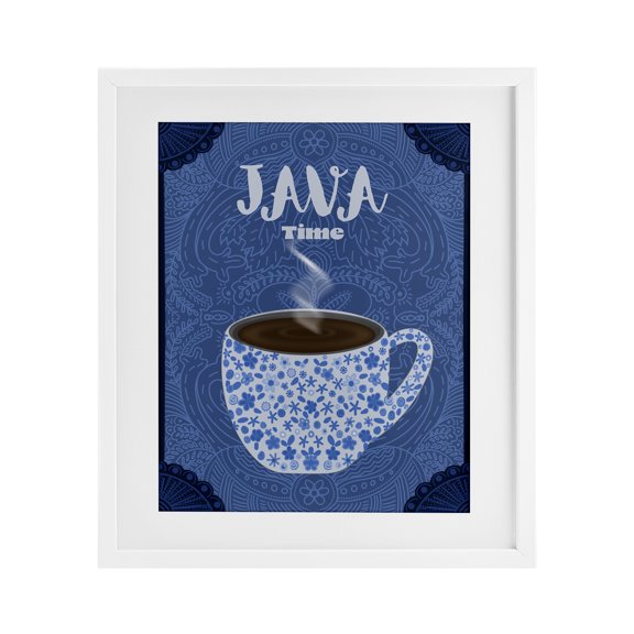 Stupell Industries Java Time Blue Coffee Mug White Framed Print Under Glass design by Lori Mosley, 16 x 13