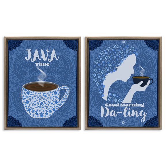 Stupell Industries Java Time Good Morning Coffees 2 Piece Brown Framed Floater Canvas Set design by Lori Mosley, 21 x 17