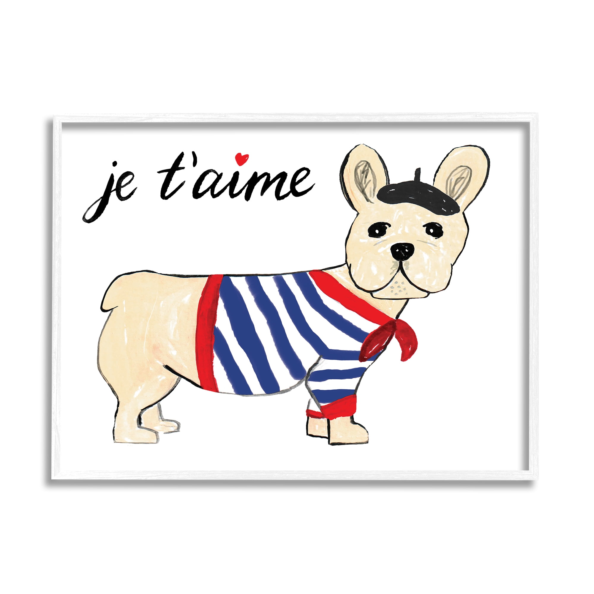 Stupell Industries Je T'aime French Dog Wearing Beret Drawing , 20 x 16, Design by Heather Strianese