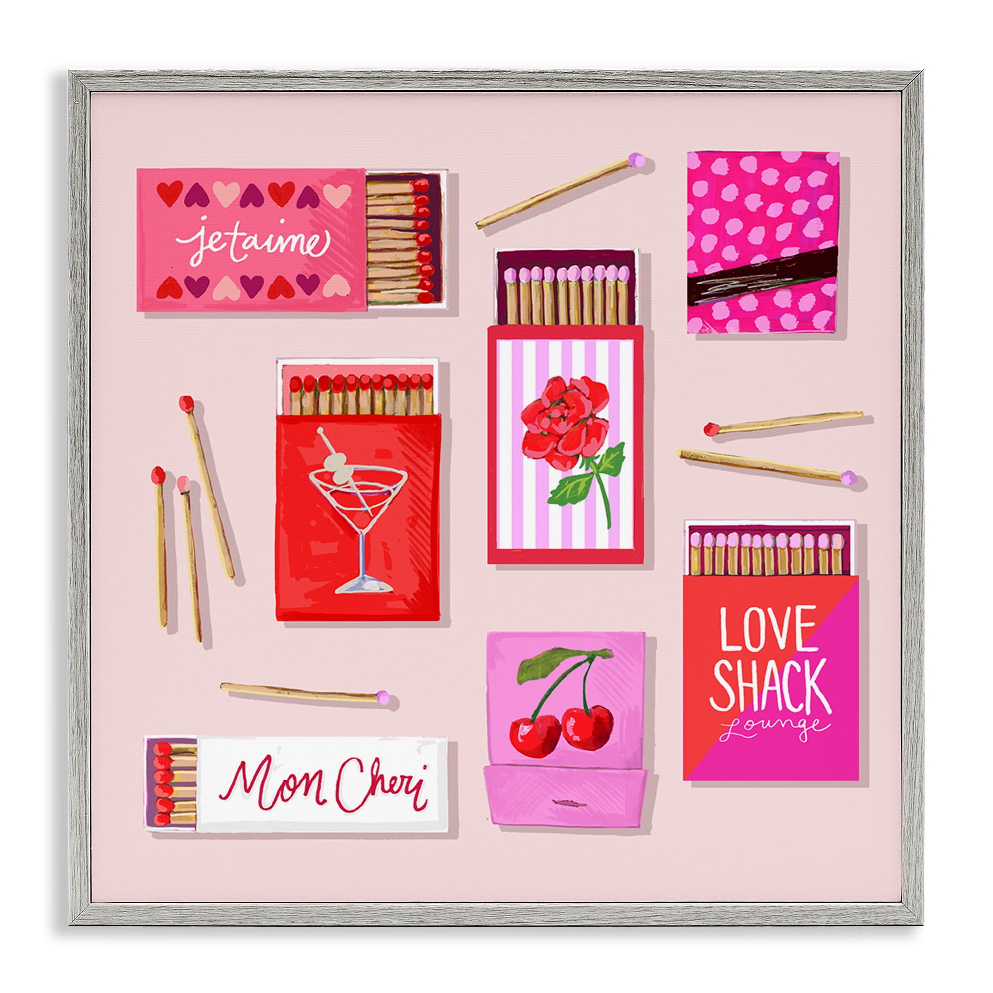 Stupell Industries Je T'aime Romantic Matchbox Set Gray Framed Giclee Art, design by Rachael Reese
