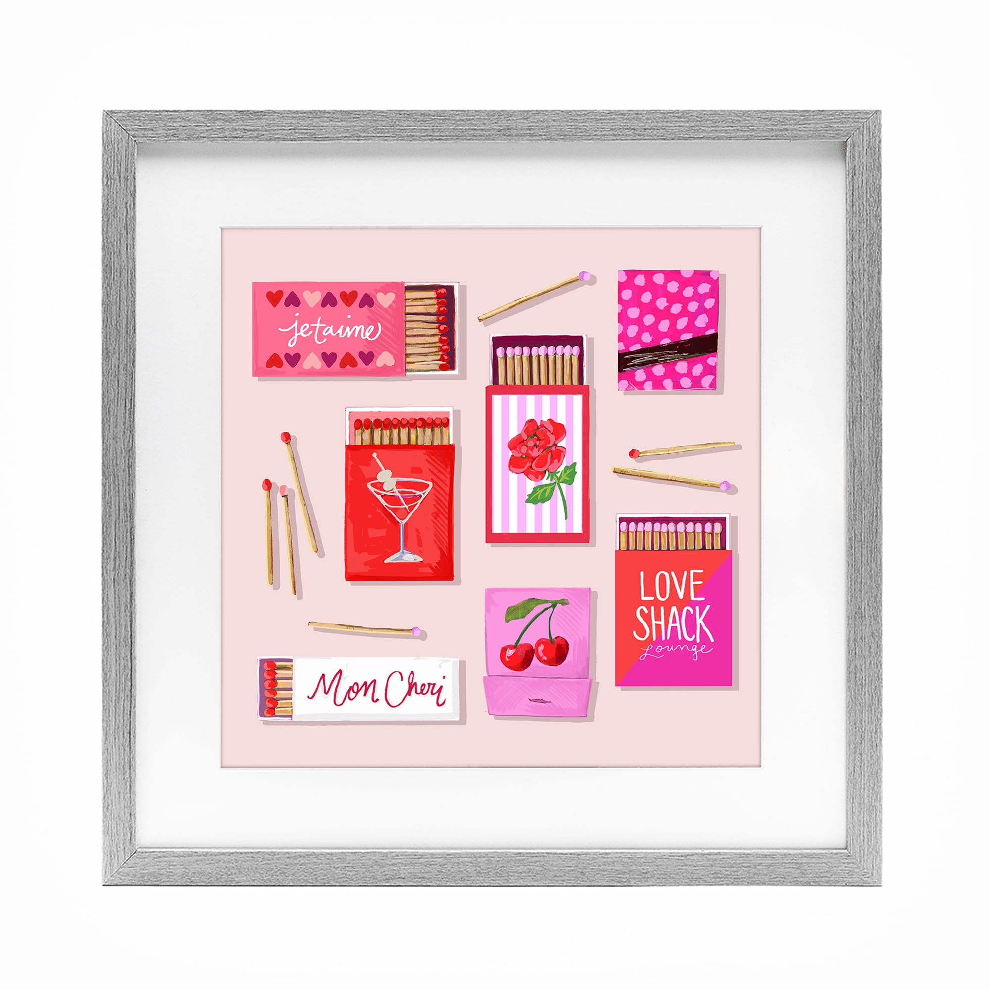 Stupell Industries Je T'aime Romantic Matchbox Set Gray Framed Print Under Glass, design by Rachael Reese