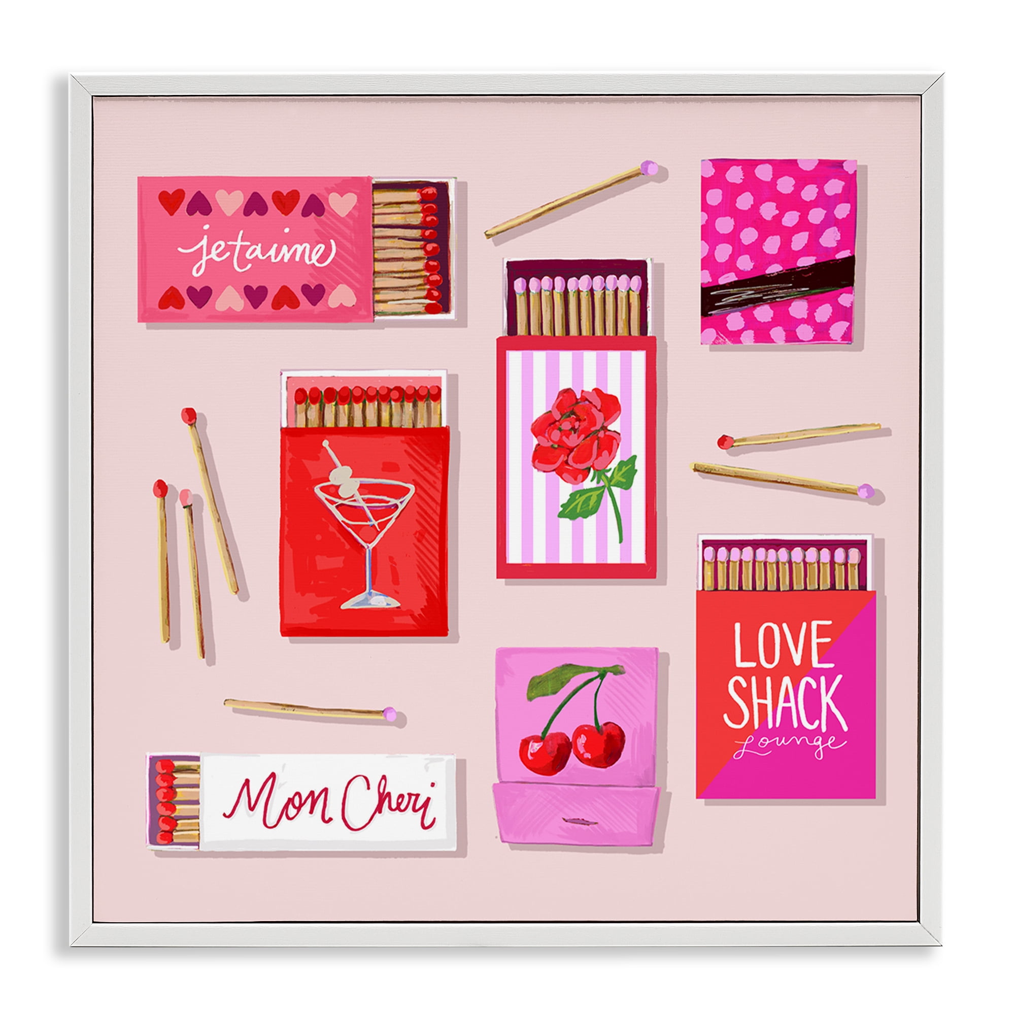 Stupell Industries Je T'aime Romantic Matchbox Set White Framed Giclee Art, design by Rachael Reese