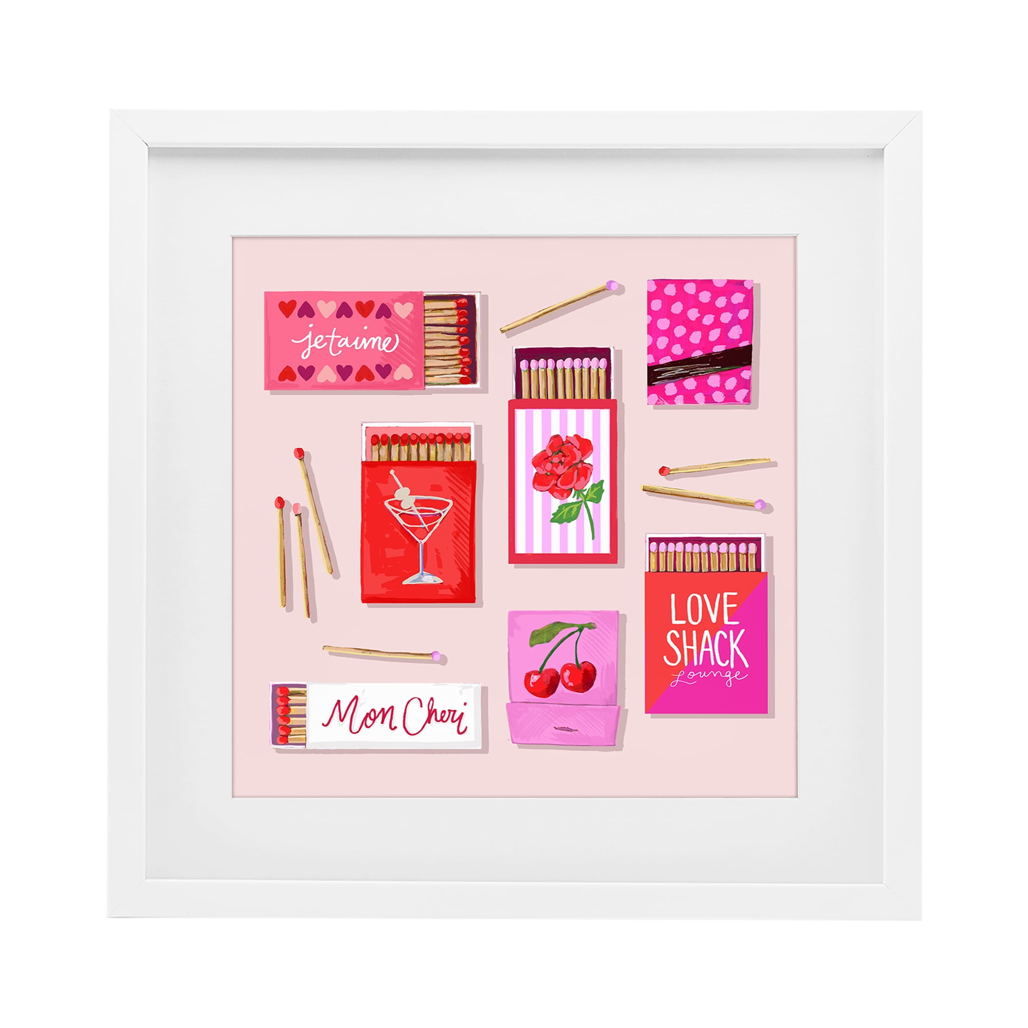 Stupell Industries Je T'aime Romantic Matchbox Set White Framed Print Under Glass, design by Rachael Reese