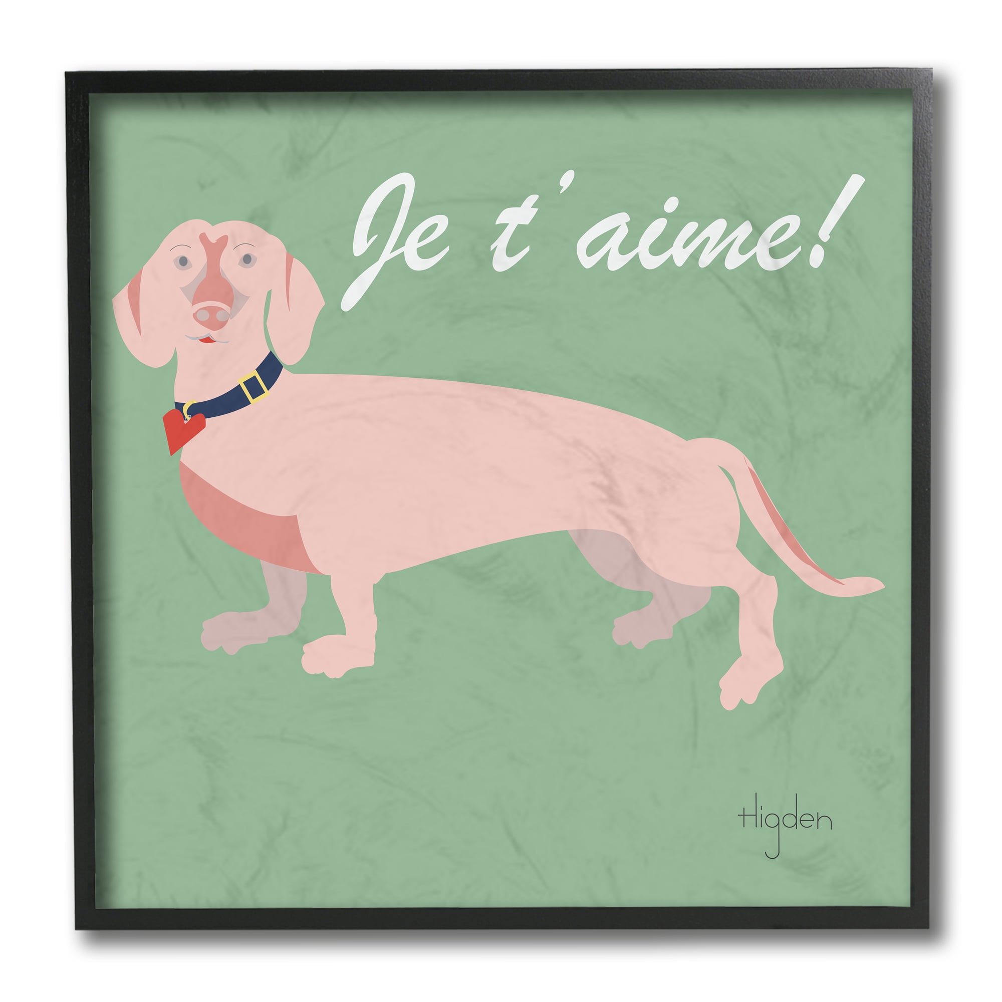 Stupell Industries Je t'aime! French Phrase with Pink Dachshund Black Framed, 12 x 12, Design by Mark Higden