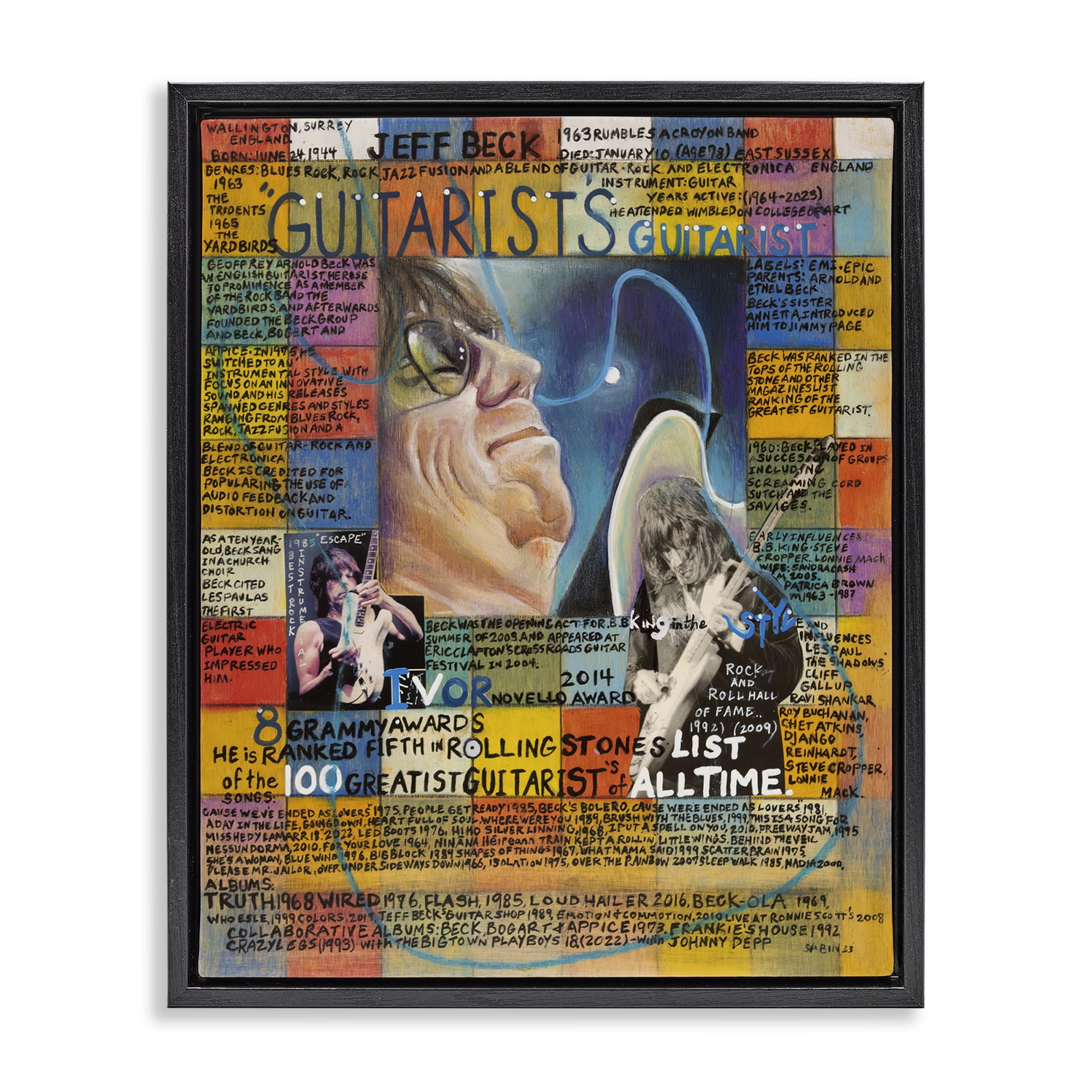 Stupell Industries Jeff Beck Collage People Drawing Black Floater Framed Canvas Art Print Wall Art, 17 x 21