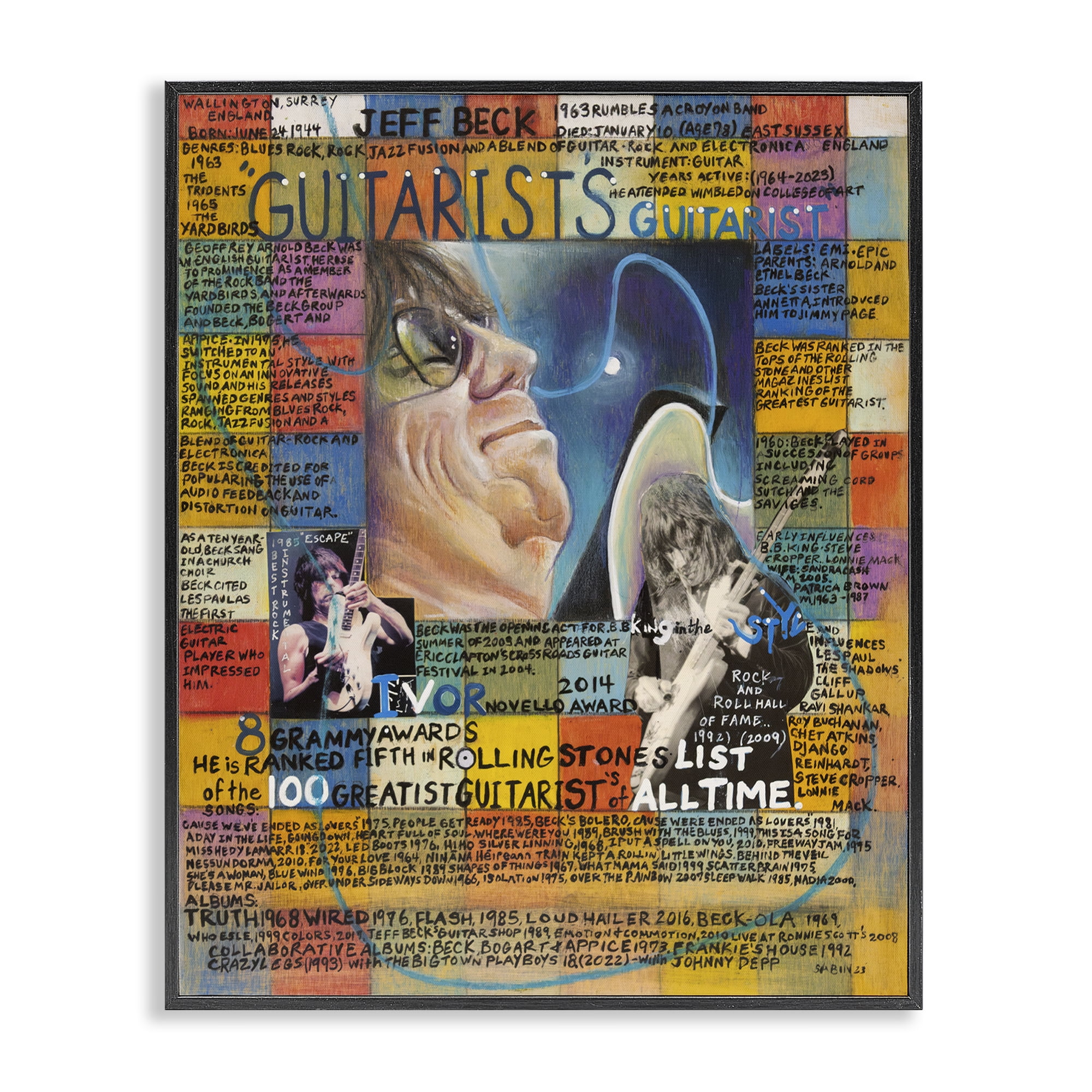 Stupell Industries Jeff Beck Collage People Drawing Black Framed Art Print Wall Art, 11 x 14