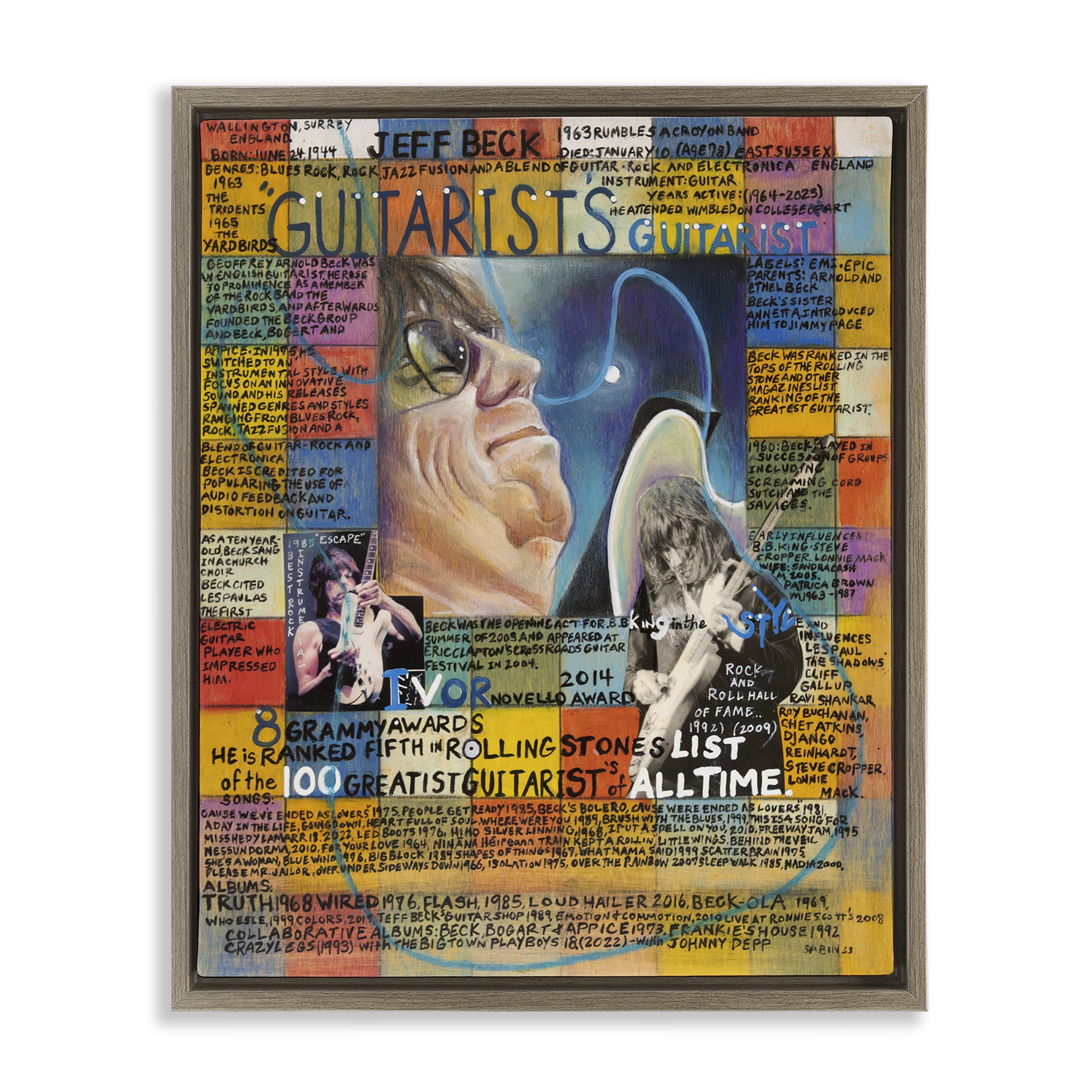 Stupell Industries Jeff Beck Collage People Drawing Brown Floater Framed Canvas Art Print Wall Art, 25 x 31