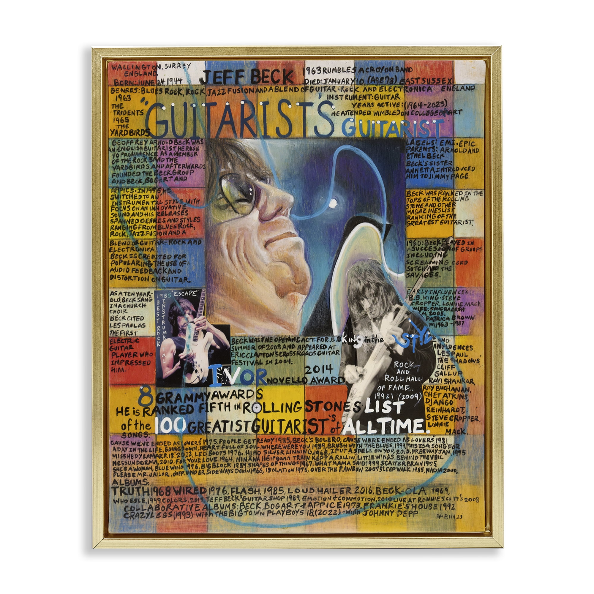 Stupell Industries Jeff Beck Collage People Drawing Gold Floater Framed Canvas Art Print Wall Art, 25 x 31