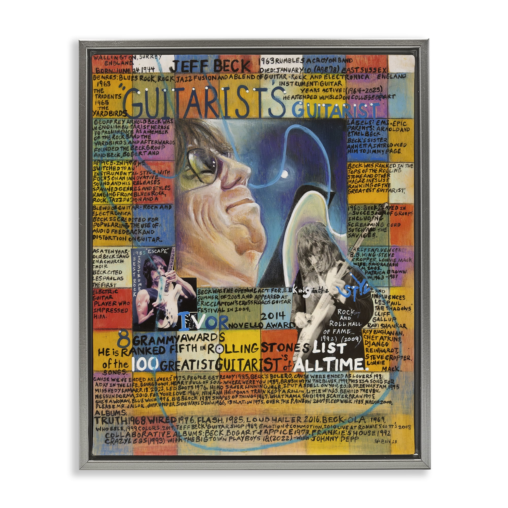 Stupell Industries Jeff Beck Collage People Drawing Gray Floater Framed Canvas Art Print Wall Art, 25 x 31