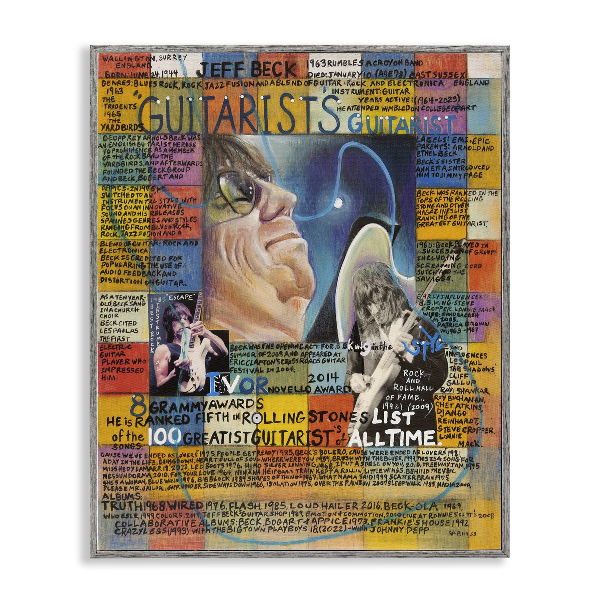 Stupell Industries Jeff Beck Collage People Drawing Gray Framed Art Print Wall Art, 24 x 30