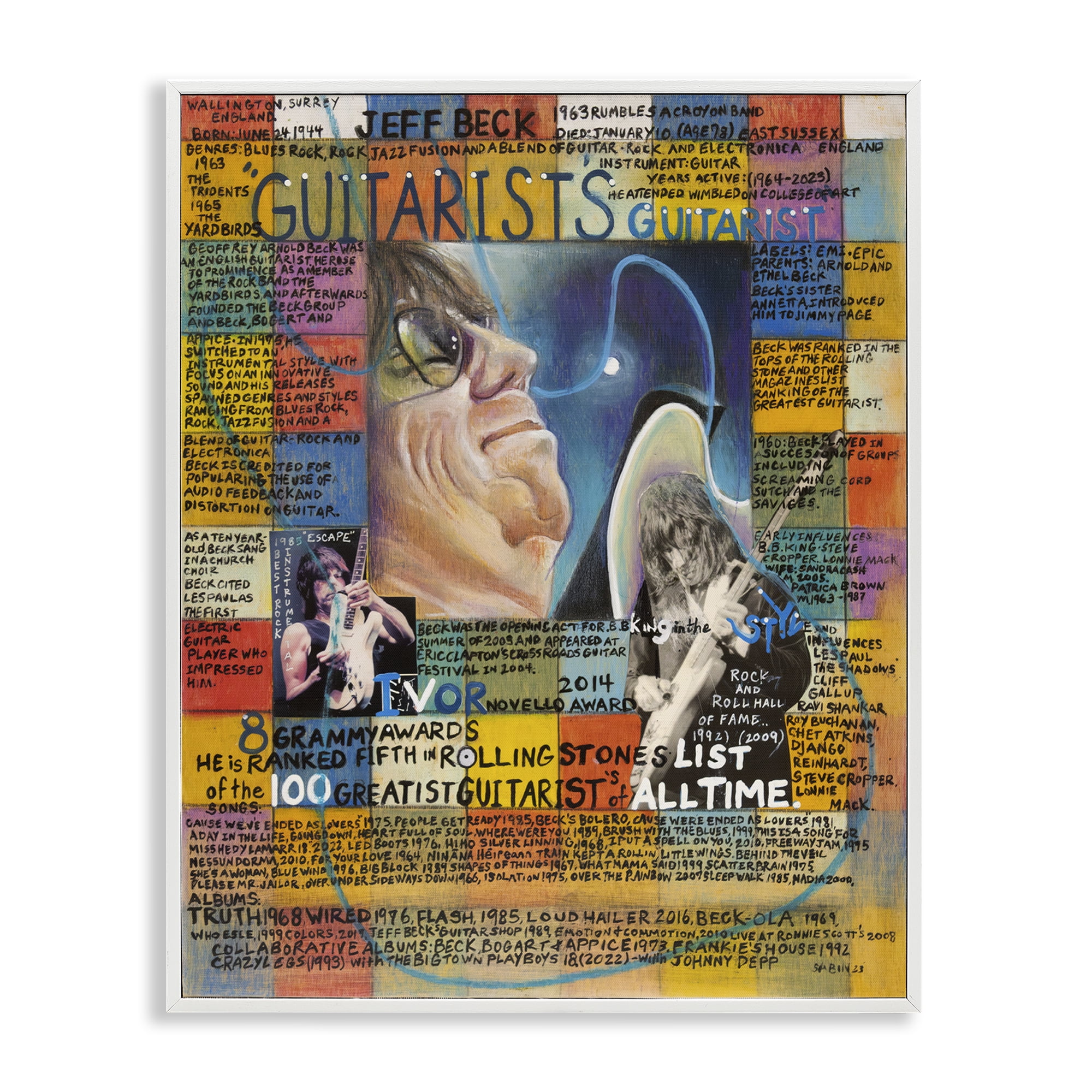 Stupell Industries Jeff Beck Collage People Drawing White Framed Art Print Wall Art, 16 x 20