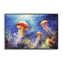 Stupell Industries Jellyfish Serenade Underwater Animals & Insects Painting Black Framed Art Print Wall Art, 18 x 12