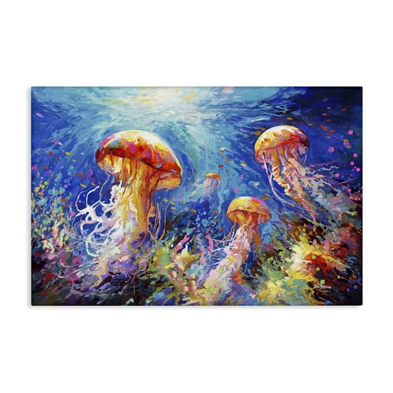 Stupell Industries Jellyfish Serenade Underwater Animals & Insects Painting Gallery Wrapped Canvas Art Print Wall Art, 30 x 20