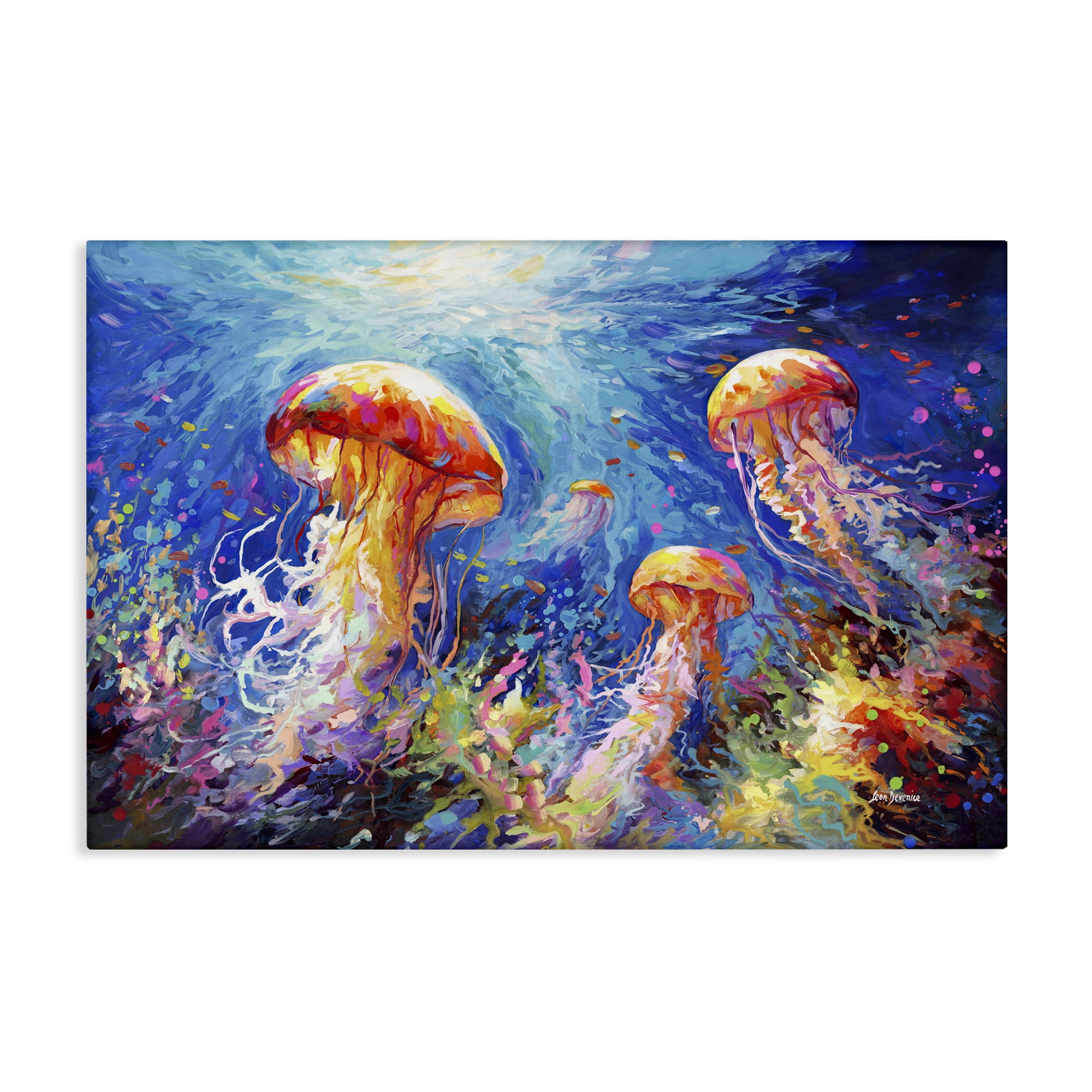 Stupell Industries Jellyfish Serenade Underwater Animals & Insects Painting Gallery Wrapped Canvas Art Print Wall Art, 36 x 24