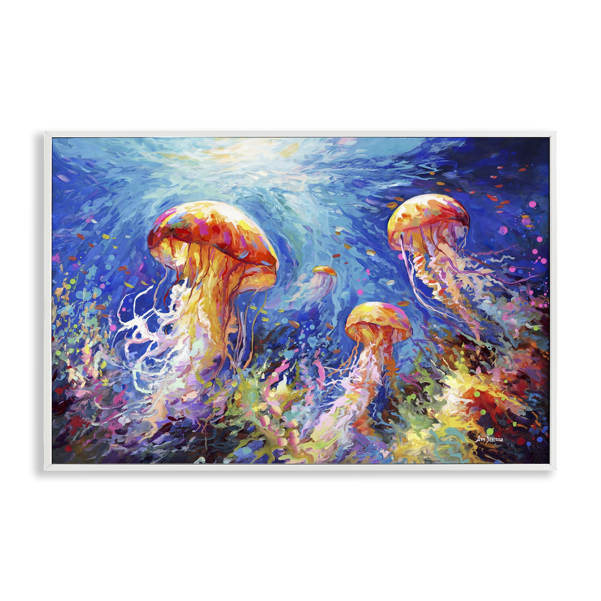 Stupell Industries Jellyfish Serenade Underwater Animals & Insects Painting White Framed Art Print Wall Art, 24 x 16