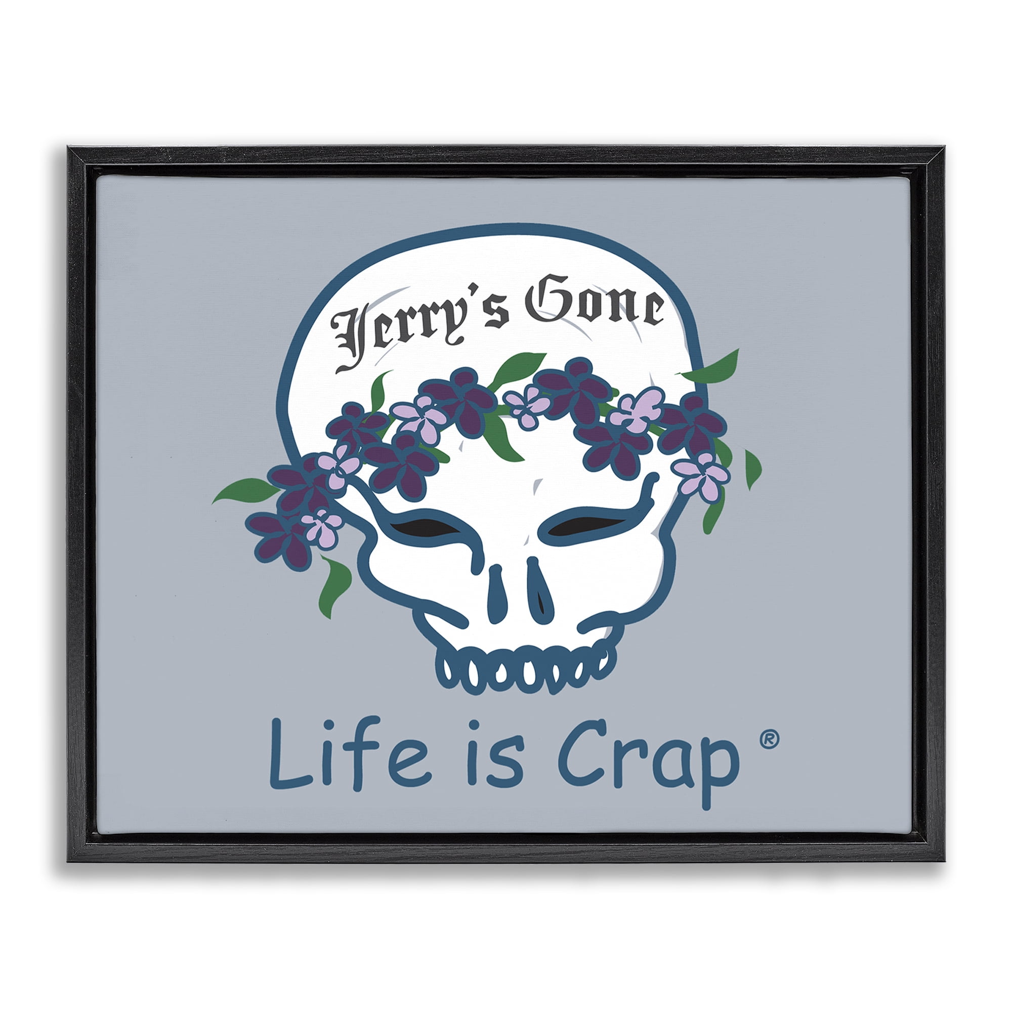 Stupell Industries Jerry's Gone Skull Novelty & Humor Painting Black Floater Framed Canvas Art Print Wall Art, 21 x 17