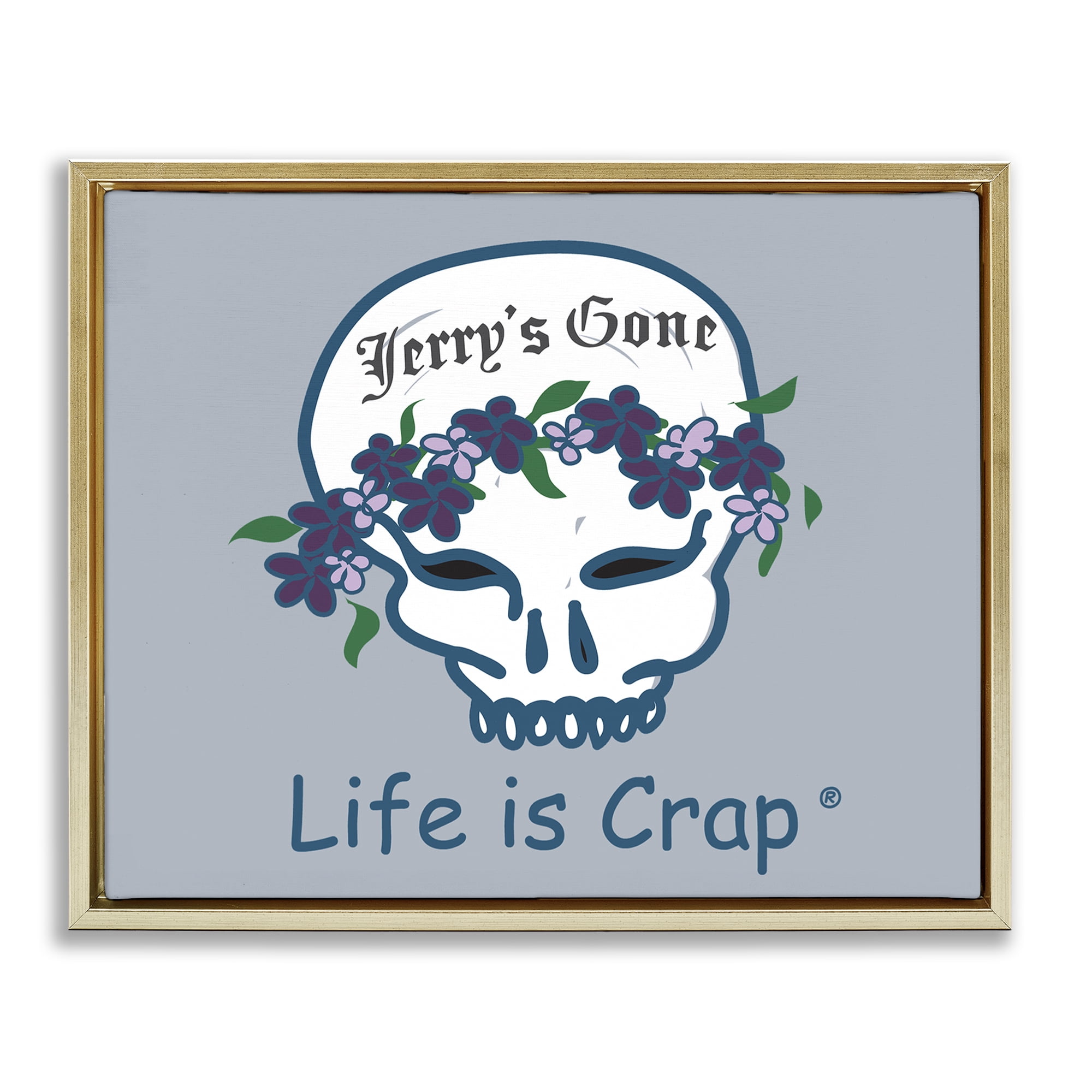 Stupell Industries Jerry's Gone Skull Novelty & Humor Painting Gold Floater Framed Canvas Art Print Wall Art, 21 x 17