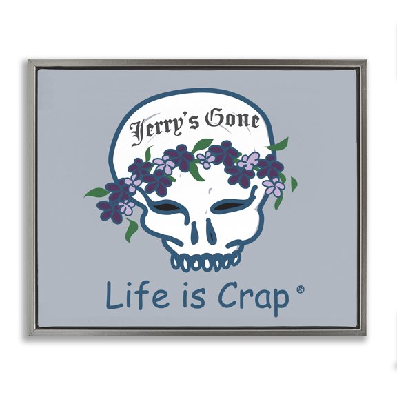 Stupell Industries Jerry's Gone Skull Novelty & Humor Painting Gray Floater Framed Canvas Art Print Wall Art, 31 x 25