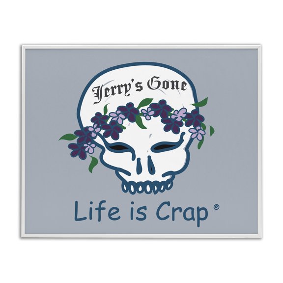 Stupell Industries Jerry's Gone Skull Novelty & Humor Painting White Framed Art Print Wall Art, 14 x 11