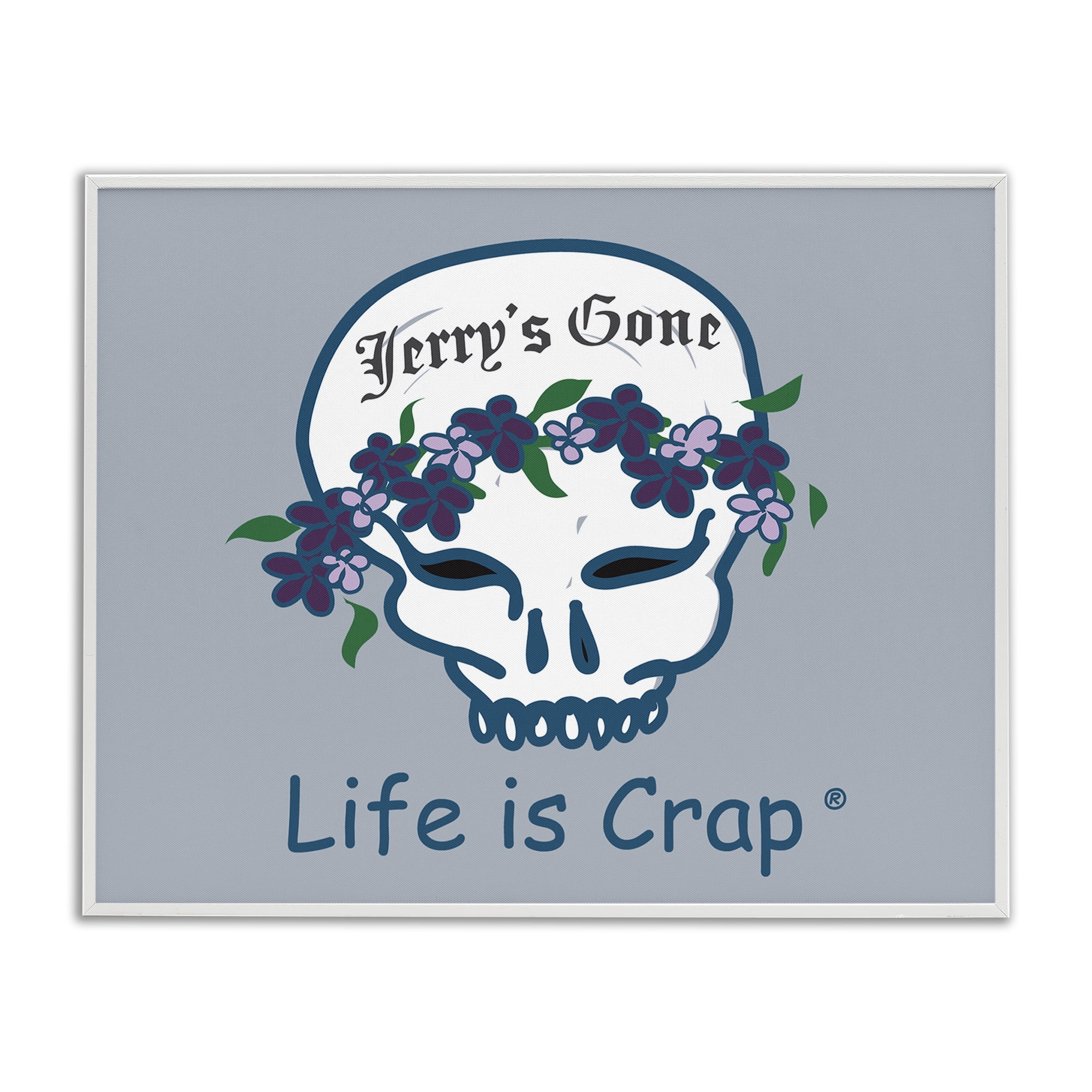 Stupell Industries Jerry's Gone Skull Novelty & Humor Painting White Framed Art Print Wall Art, 30 x 24