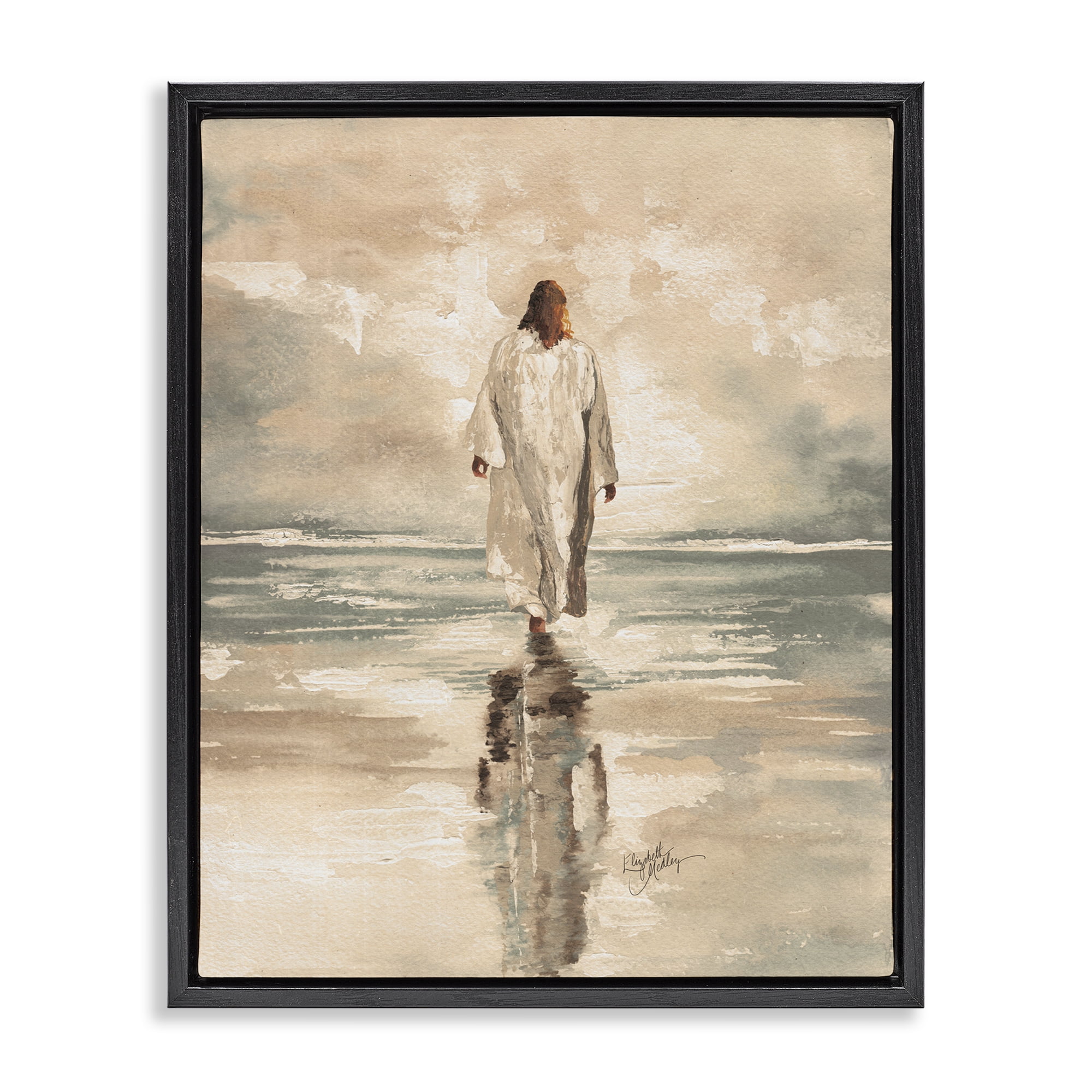 Stupell Industries Jesus Calms The Sea Black Framed Floater Canvas Wall Art, design by Elizabeth Medley