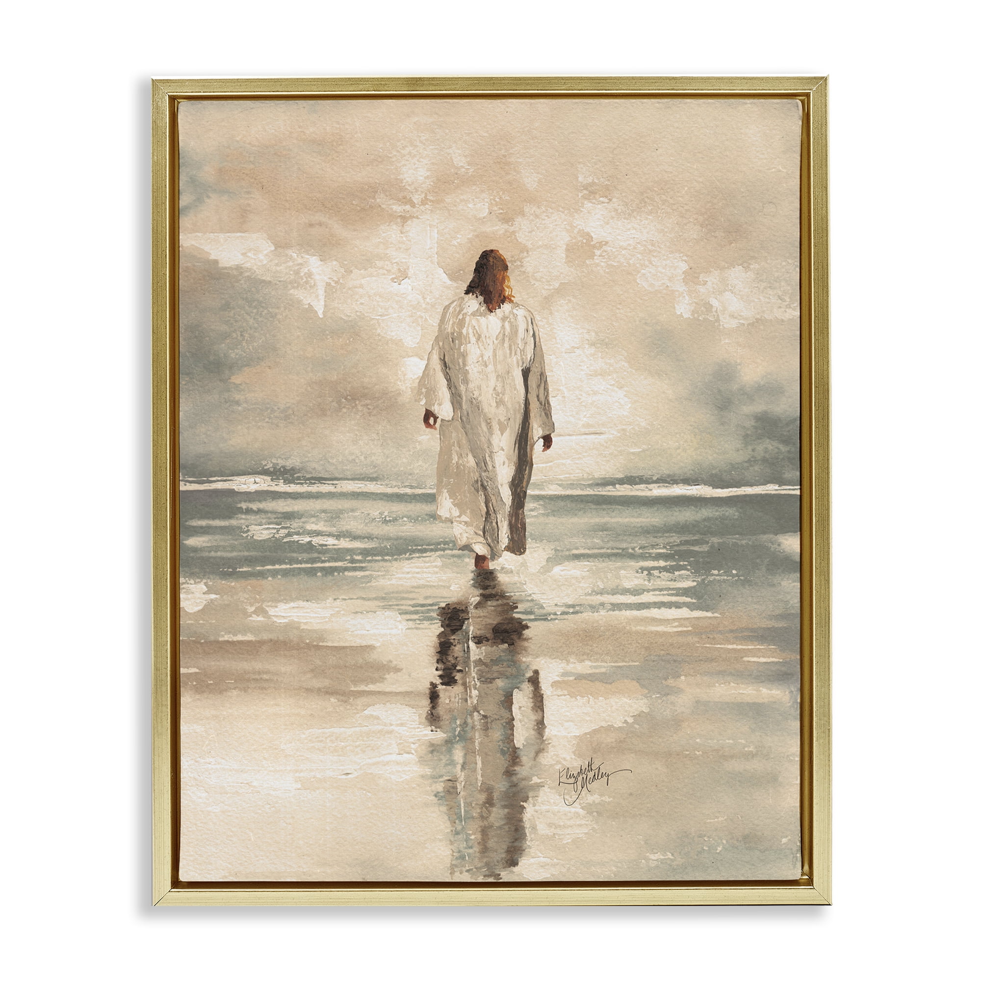 Stupell Industries Jesus Calms The Sea Gold Framed Floater Canvas Wall Art, design by Elizabeth Medley