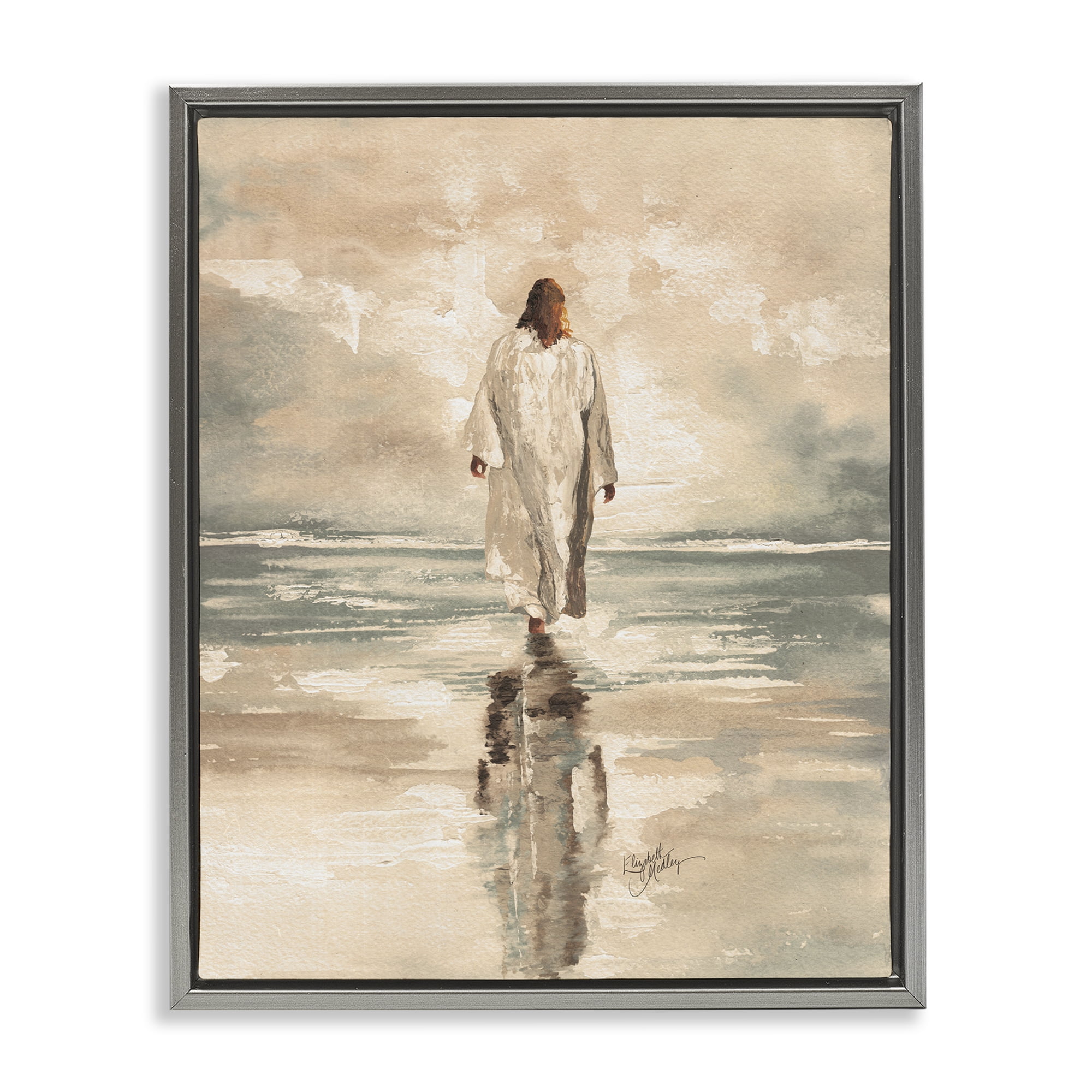 Stupell Industries Jesus Calms The Sea Gray Framed Floater Canvas Wall Art, design by Elizabeth Medley