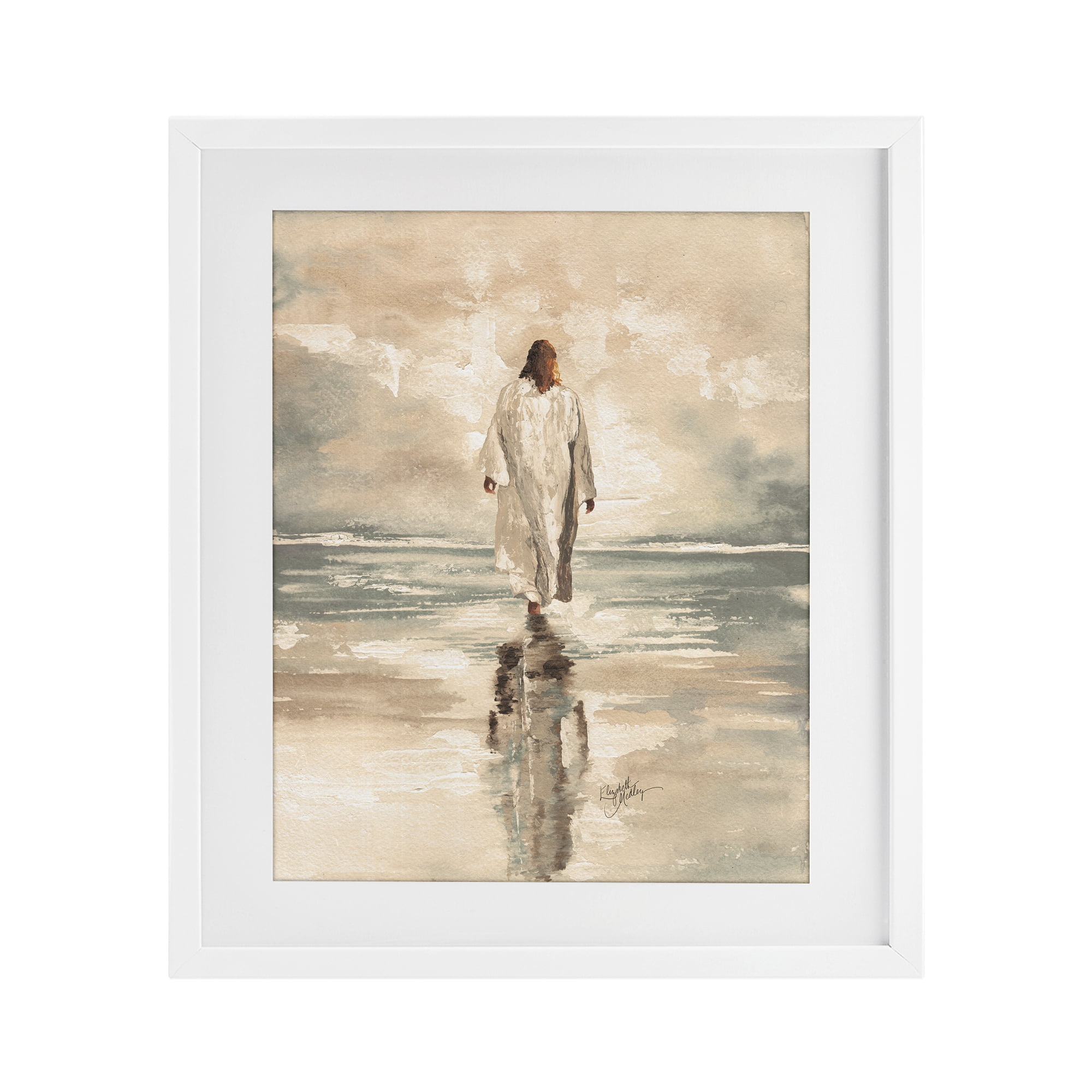 Stupell Industries Jesus Calms The Sea White Framed Print Under Glass, design by Elizabeth Medley