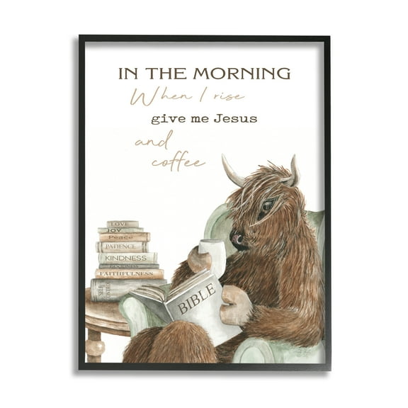 Stupell Industries Jesus & Coffee Cattle Phrase Animals & Insects Painting Black Framed Art Print Wall Art, 11 x 14