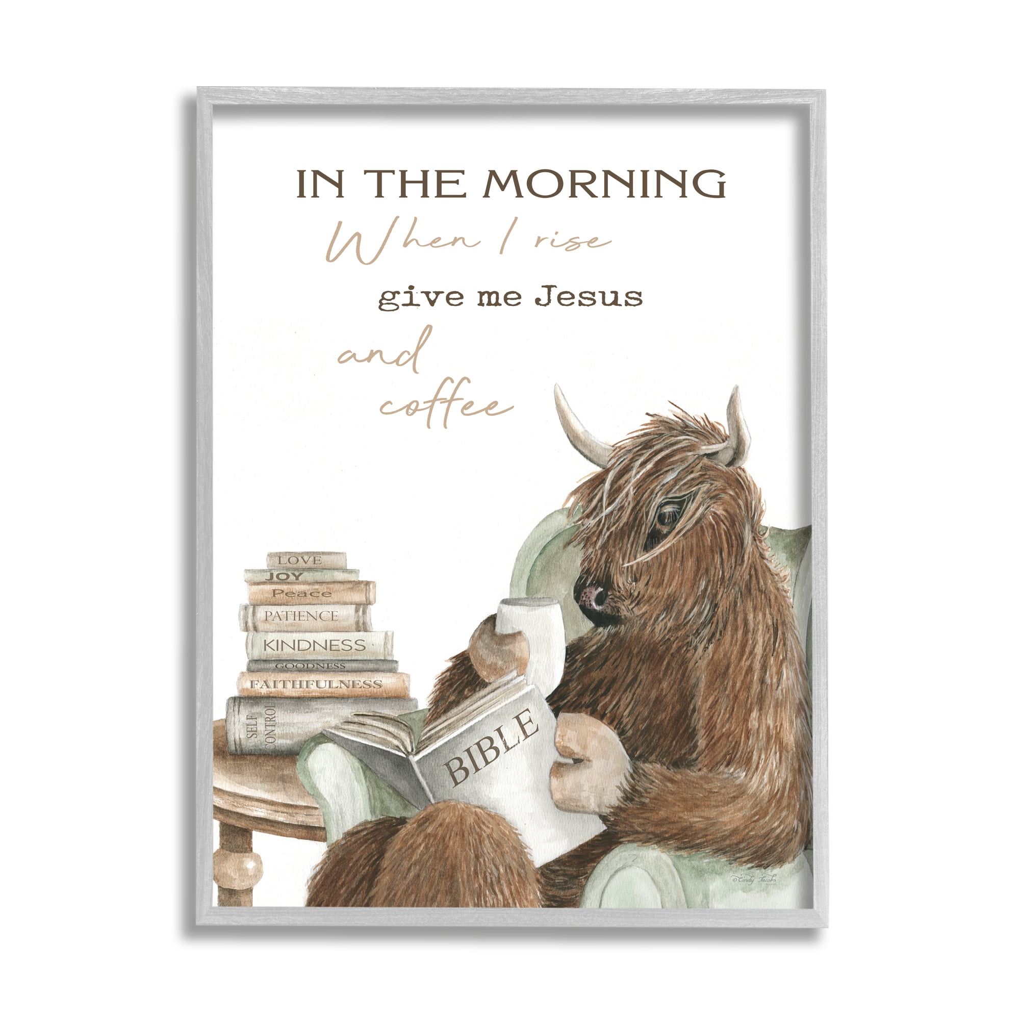 Stupell Industries Jesus & Coffee Cattle Phrase Animals & Insects Painting Gray Framed Art Print Wall Art, 24 x 30