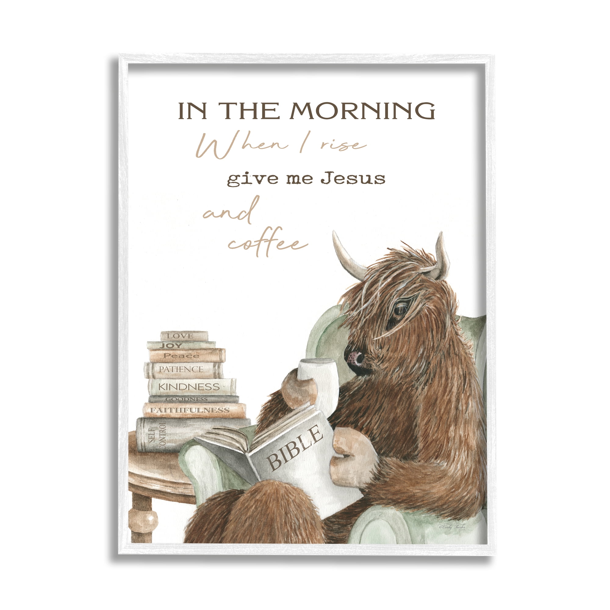 Stupell Industries Jesus & Coffee Cattle Phrase Animals & Insects Painting White Framed Art Print Wall Art, 11 x 14