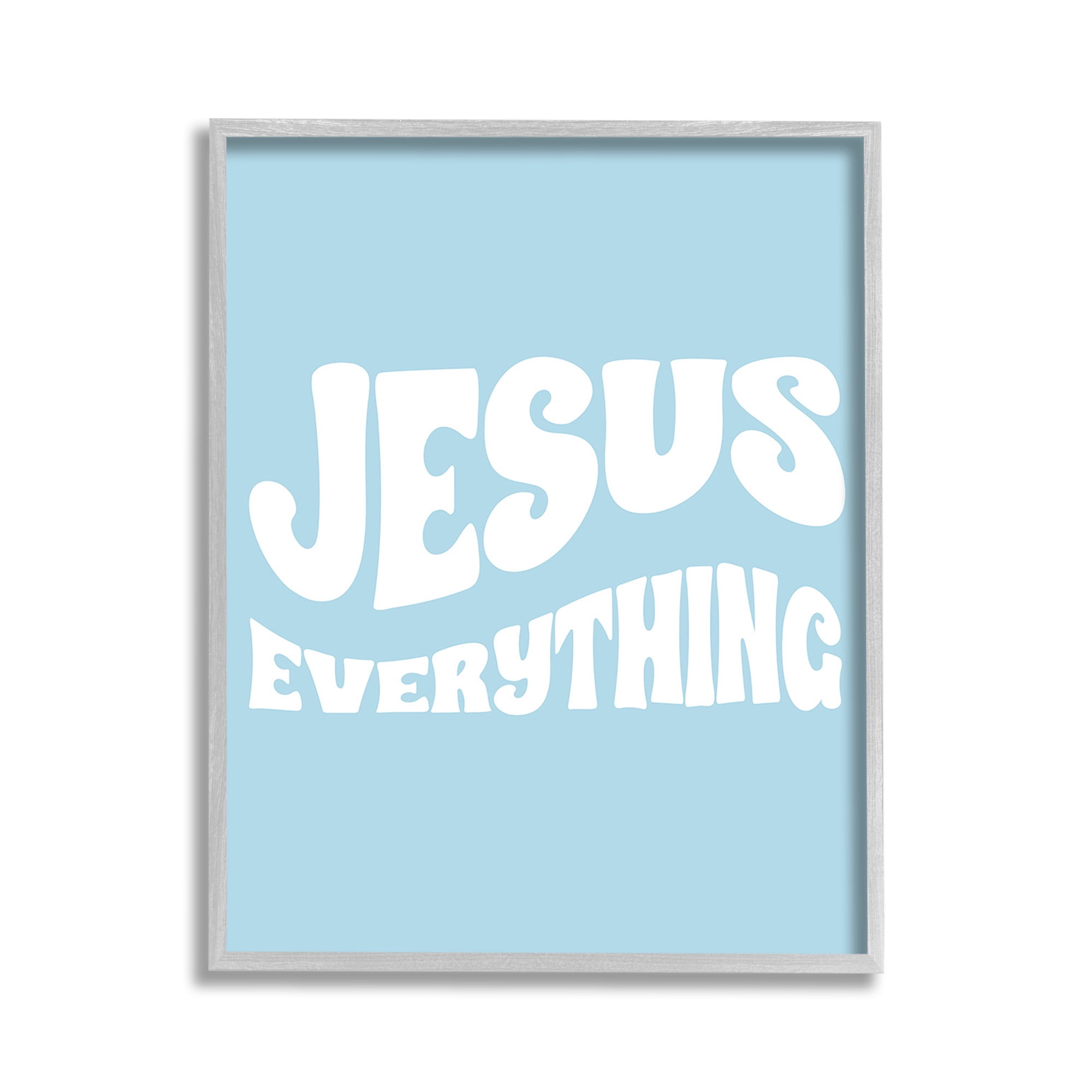 Jesus Everything Blue and White Canvas Print with Gray Frame