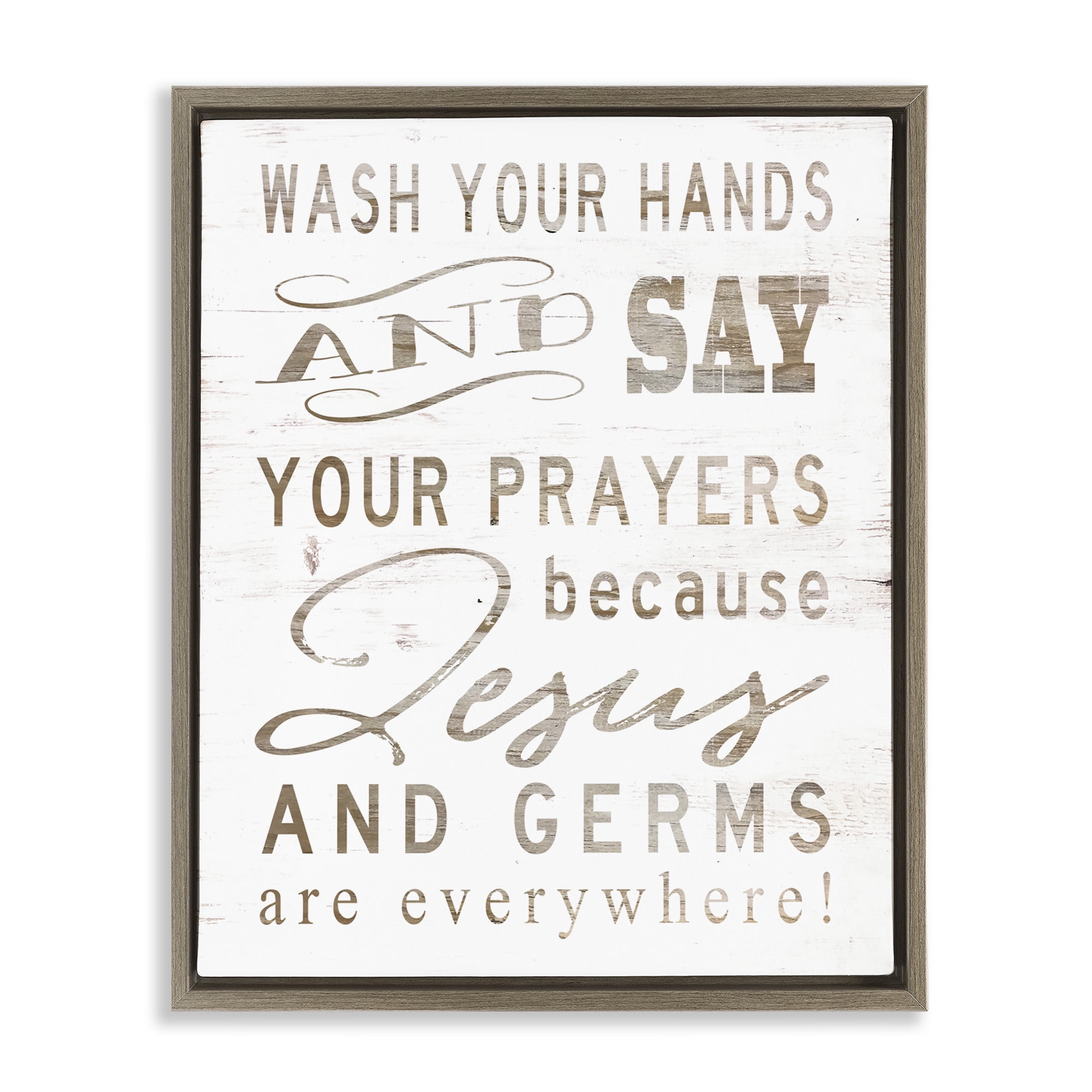 Stupell Industries Jesus & Germs Funny Hygiene Religious Painting Brown Floater Framed Canvas Art Print Wall Art, 17 x 21