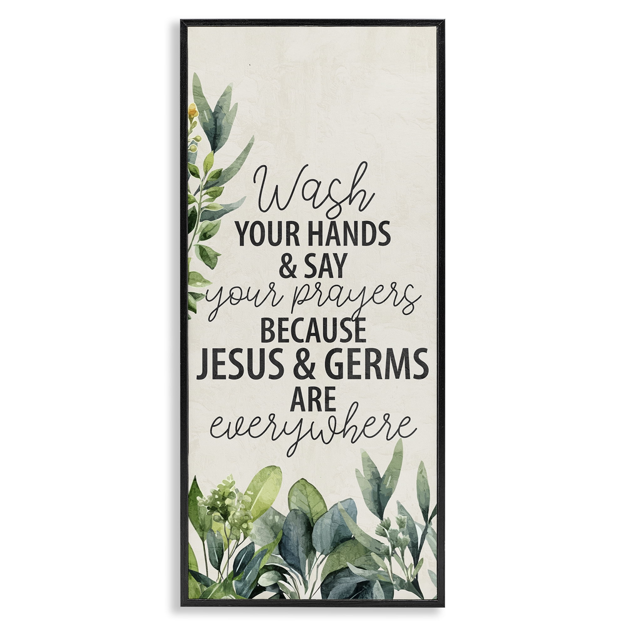 Stupell Industries Jesus & Germs Hygiene Bath & Laundry Painting Black Framed Art Print Wall Art, 13 x 30
