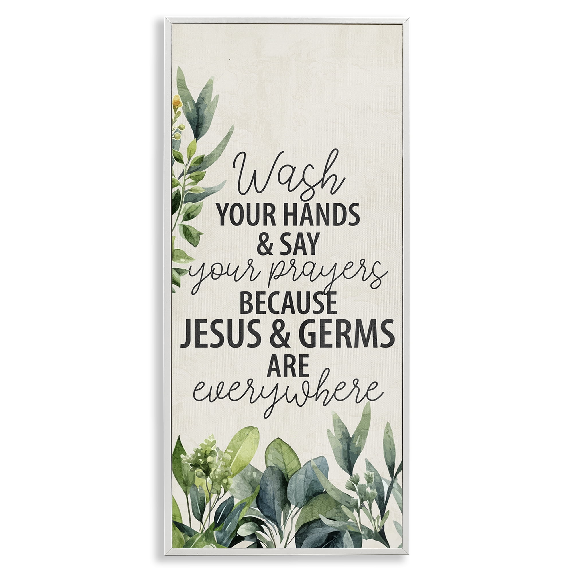 Stupell Industries Jesus & Germs Hygiene Bath & Laundry Painting White Framed Art Print Wall Art, 10 x 24