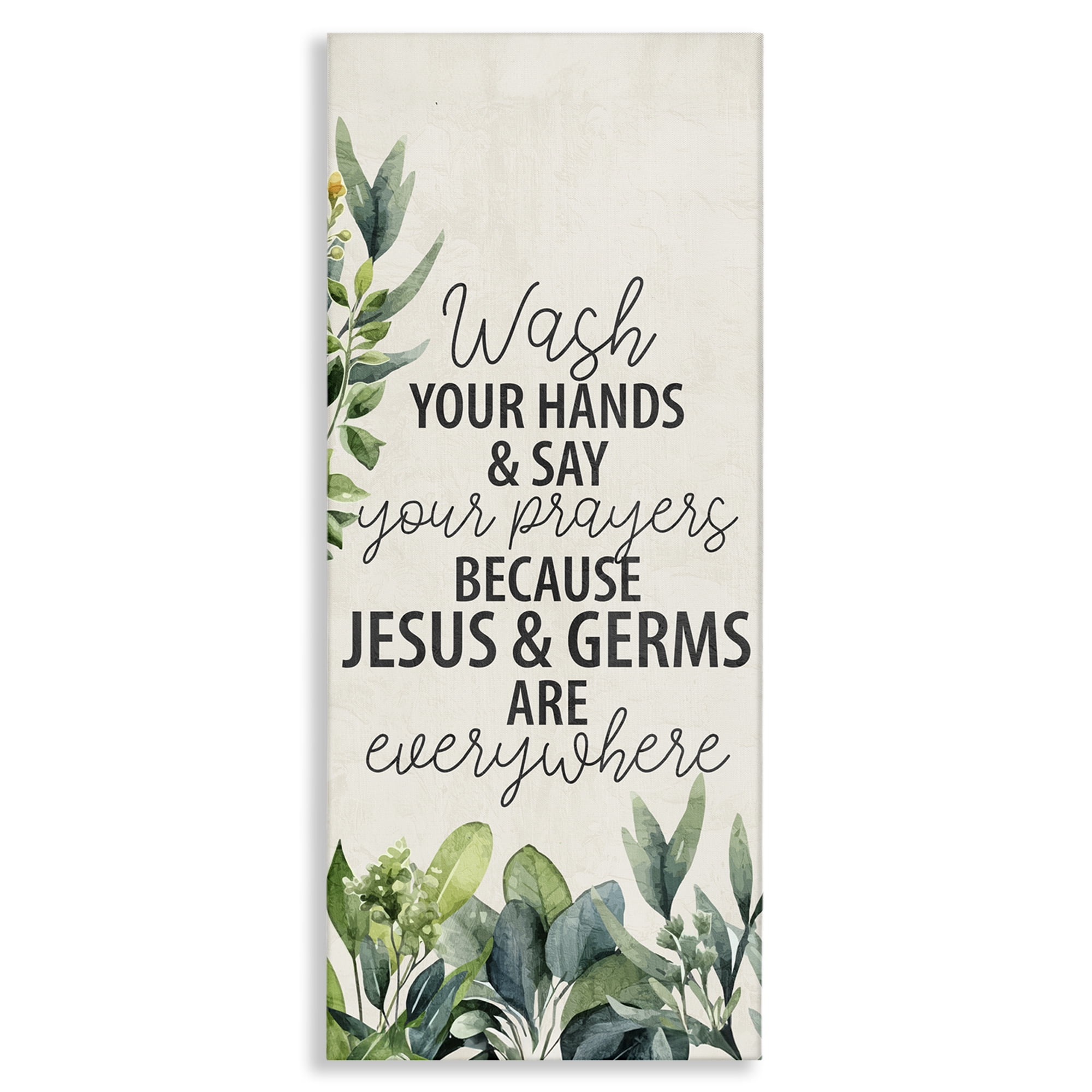 Stupell Industries Jesus & Germs Hygiene Bath & Laundry Painting Wrapped Canvas Art Print Wall Art, 20 x 48