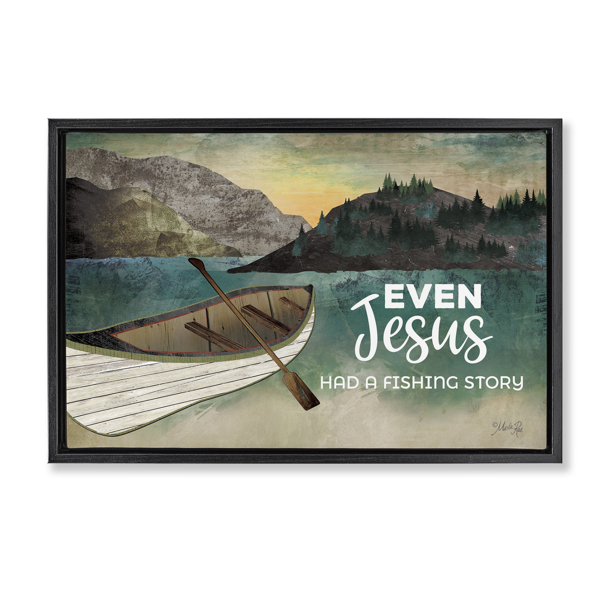 Stupell Industries Jesus Had Fishing Story Religious Painting Black Floater Framed Canvas Art Print Wall Art, 31 x 21