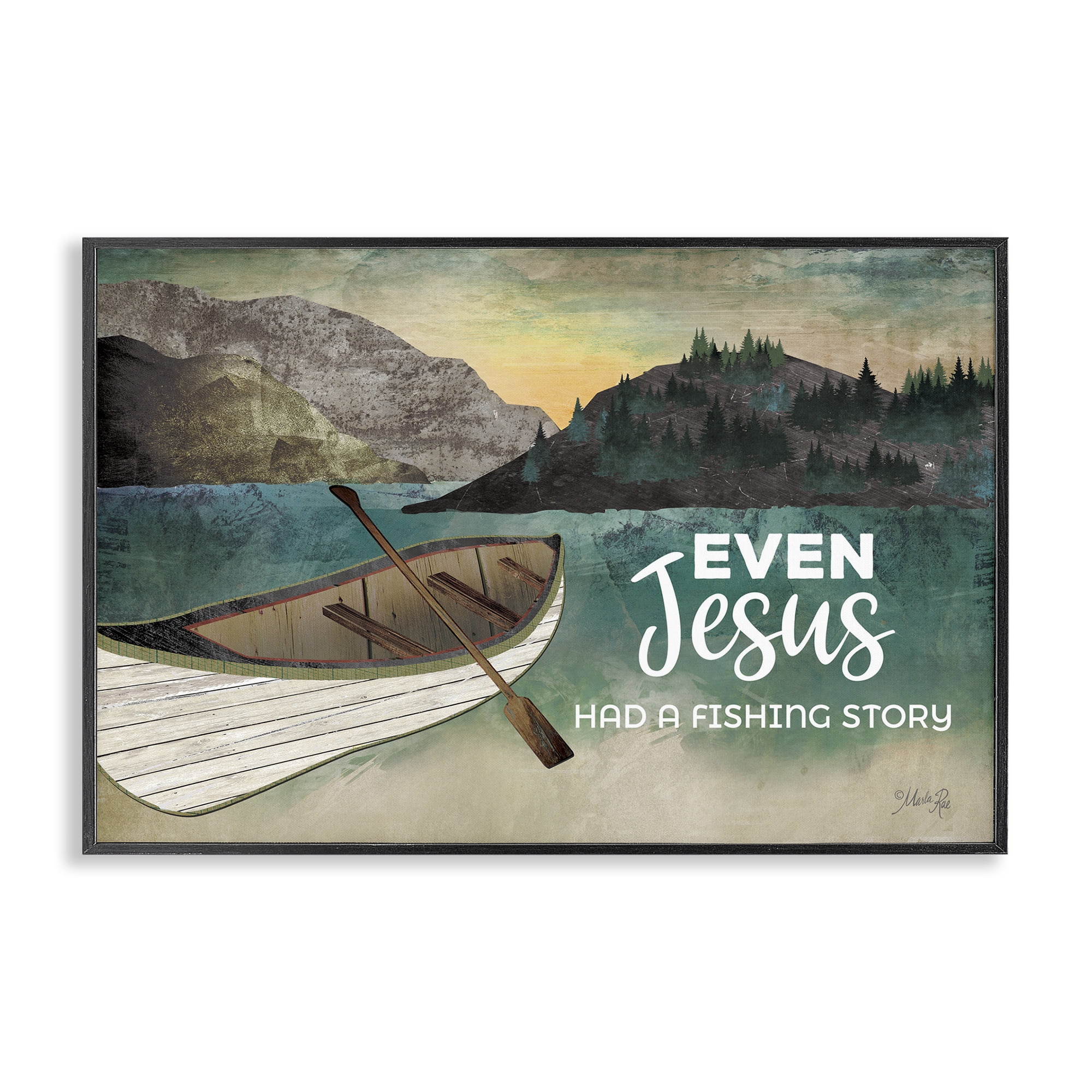 Stupell Industries Jesus Had Fishing Story Religious Painting Black Framed Art Print Wall Art, 24 x 16